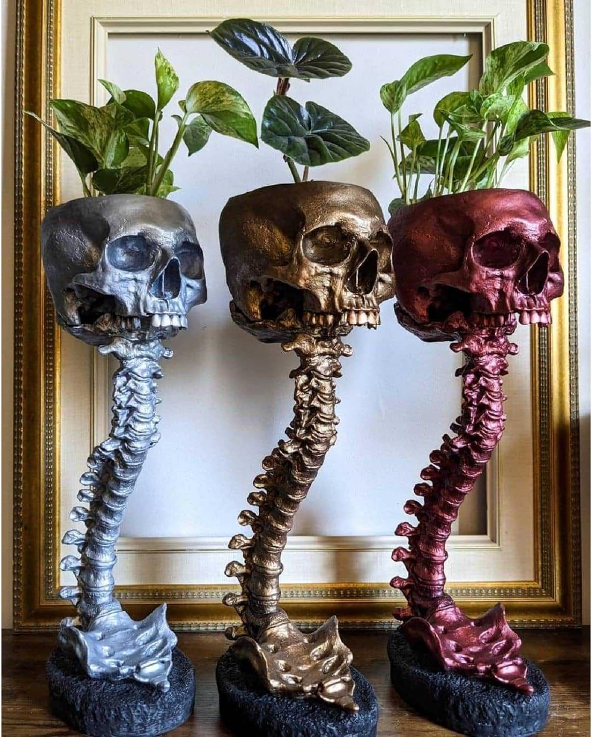 Gothic Skull Planter & Skeleton Vase - 11.6" Tall Black Skeleton Flower Pot for Indoor Plants, Spooky Goth Decor for Halloween Table Centerpiece, Gothic Gifts with Skull Decor for Bathroom & Home