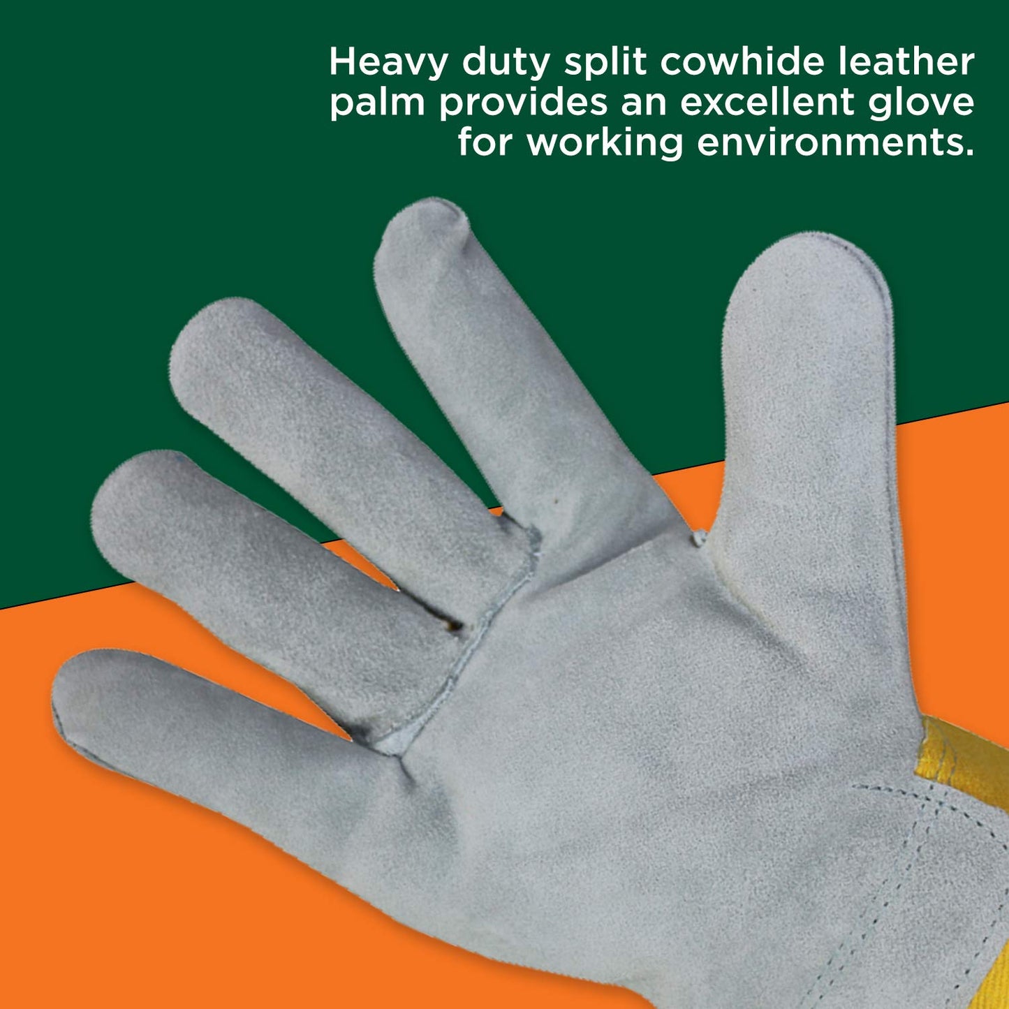 WOLF Yellow Canvas Genuine Cowhide Heavy-duty Leather Palm Work Gloves (12 pairs)