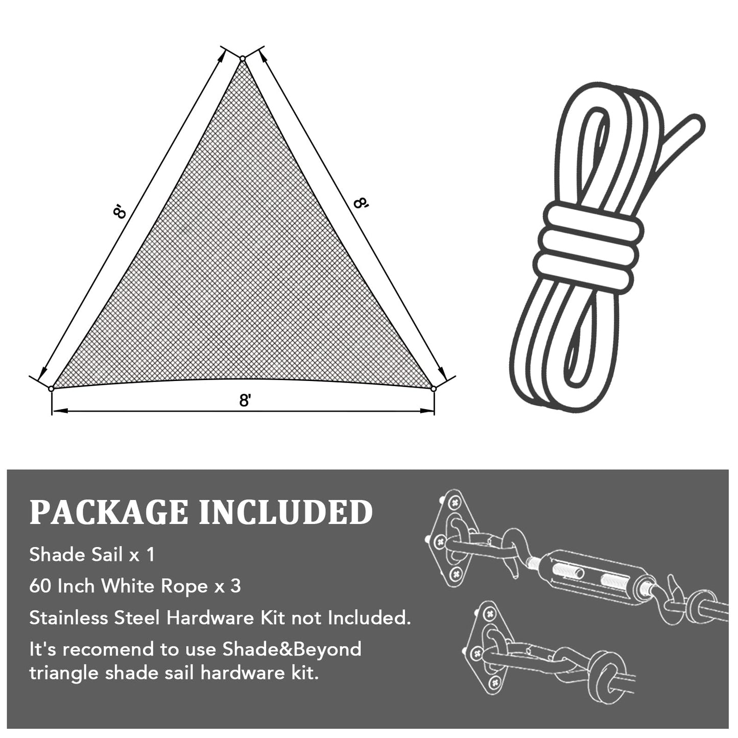 Shade&Beyond Triangle Sun Shade Sail 16'X16'X16' Permeable Canopy Sand for Patio Garden Yard Deck Pergola (We Make Custom Size)