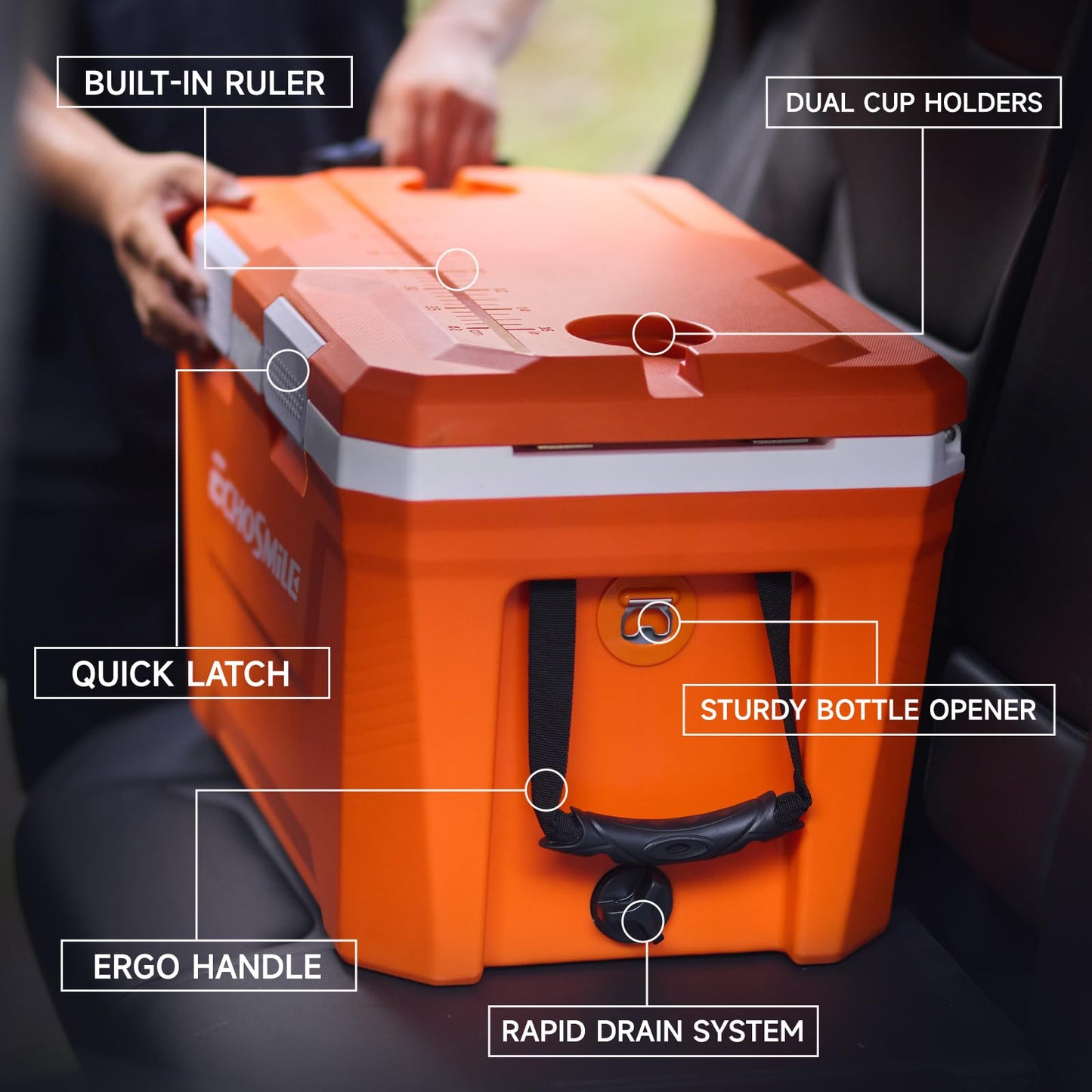EchoSmile 35 Quart Cooler, Ultra-Light Hard Coolers, Outdoor Insulated Ice Chest Box for Camping, Drink, Beach, Fishing and Boating