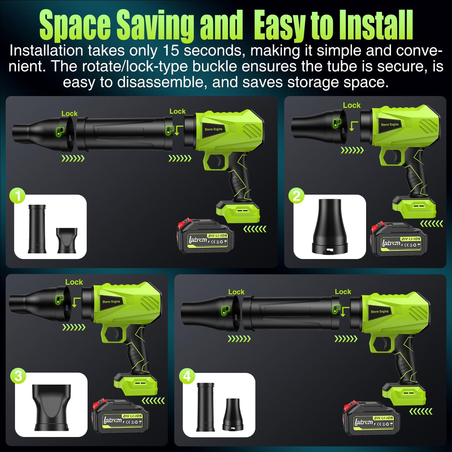 Leaf Blower Cordless with Battery and Charger 1000,000 RPM Handheld Lightweight Patio Cleaning Blower Set Extended Nozzle Design Blowing Leaves and Dust Car Dryer (Green)