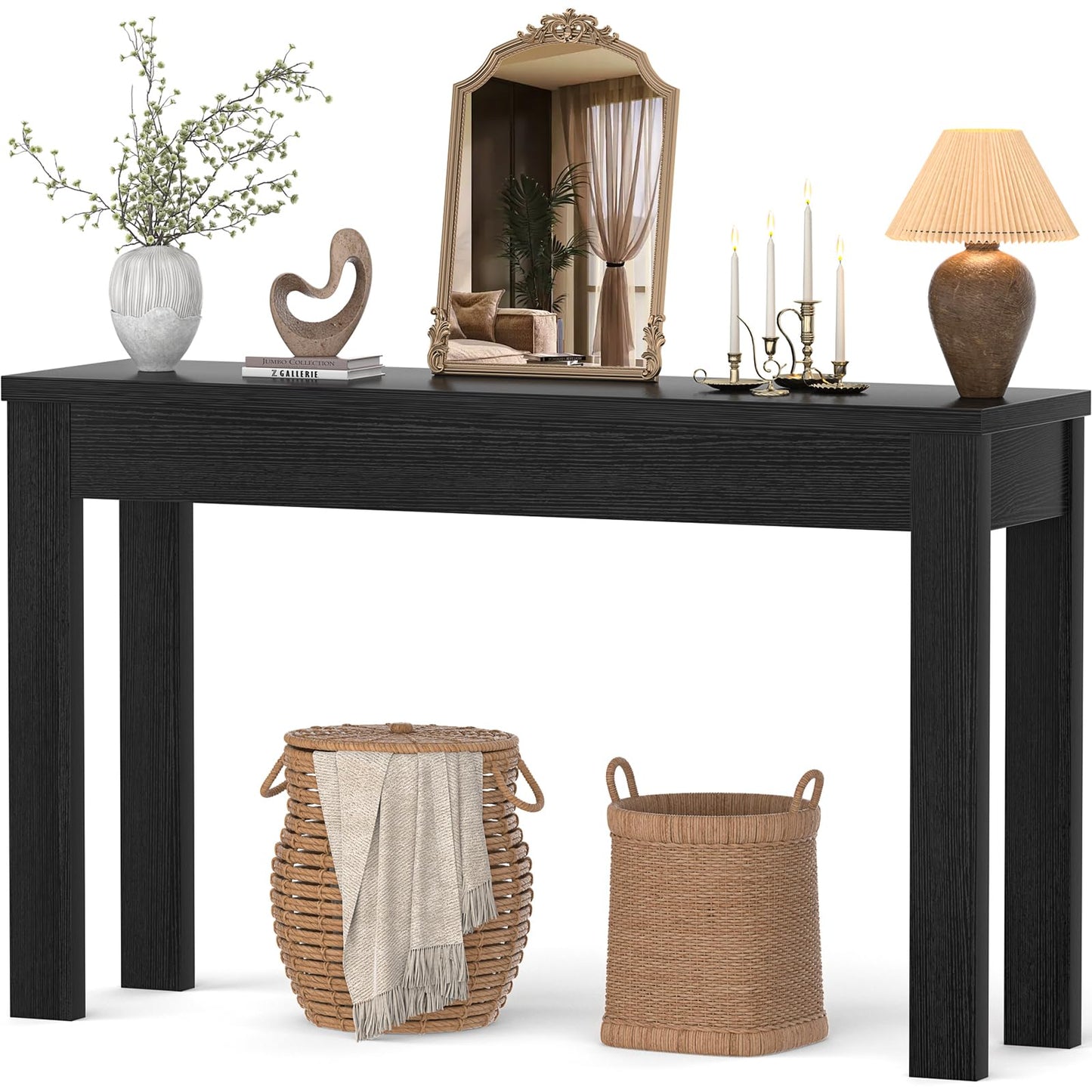 Armocity Console Table, 47" Farmhouse Wood Entryway Table, Sofa Tables Narrow Long Behind Couch, Entry Table for Entrance, Hallway, Living Room, Embossed Black