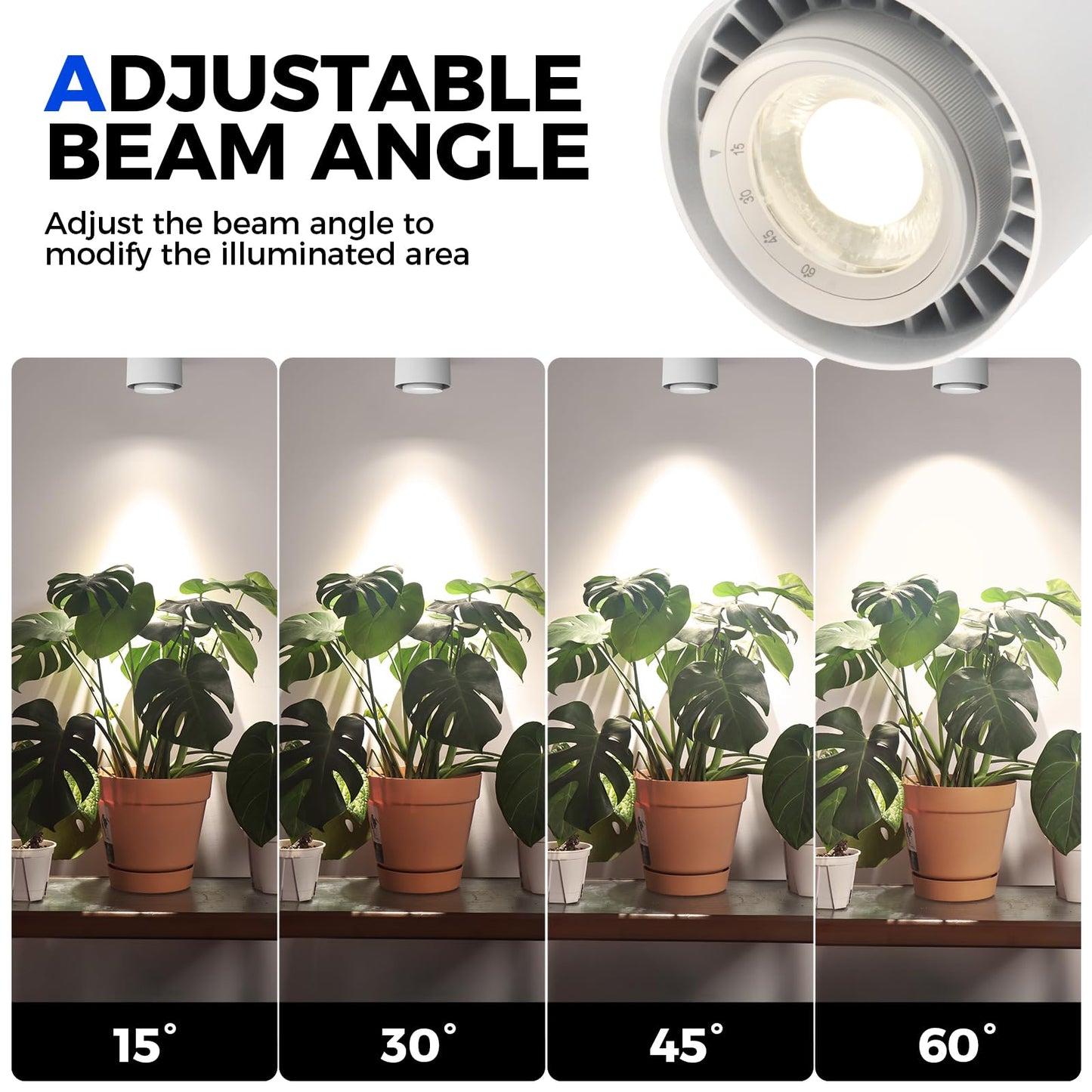 Barrina TR40a Track LED Grow Lights for Indoor Plants, 15°-60° Adjustable Beam Angle, 40W 4000K Wall Mounted Plant Light, Full Spectrum Ceiling LED Growing Lamps with Timer, White Cover, 1-Pack