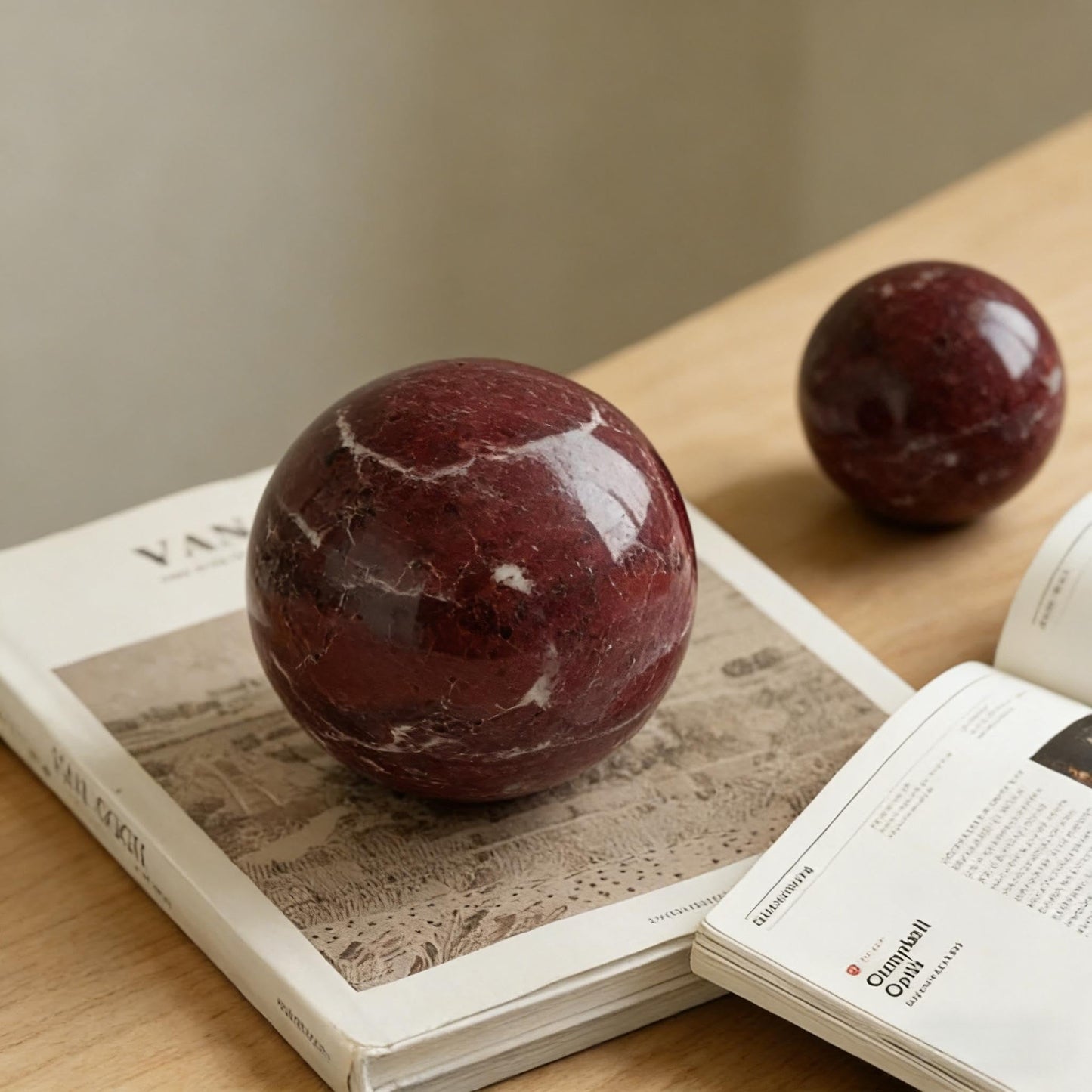 SIRIZEN-DIVING Rosa Levanto Natural Marble Decorative Sphere Set, Heavy Solid Stone Balls for Home Decor, Bedroom, Entryway, Hotel, Dining Room Tabletop Display (10cm Diameter)