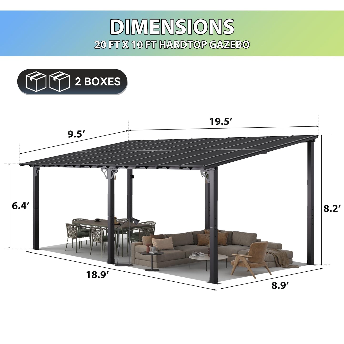 Aoxun 20'x10' Gazebo for Patio, Premium Pergola with Sloped Roof, Large Wall-Mounted Heavy Duty Awnings, for Backyard, Patio, Deck and More