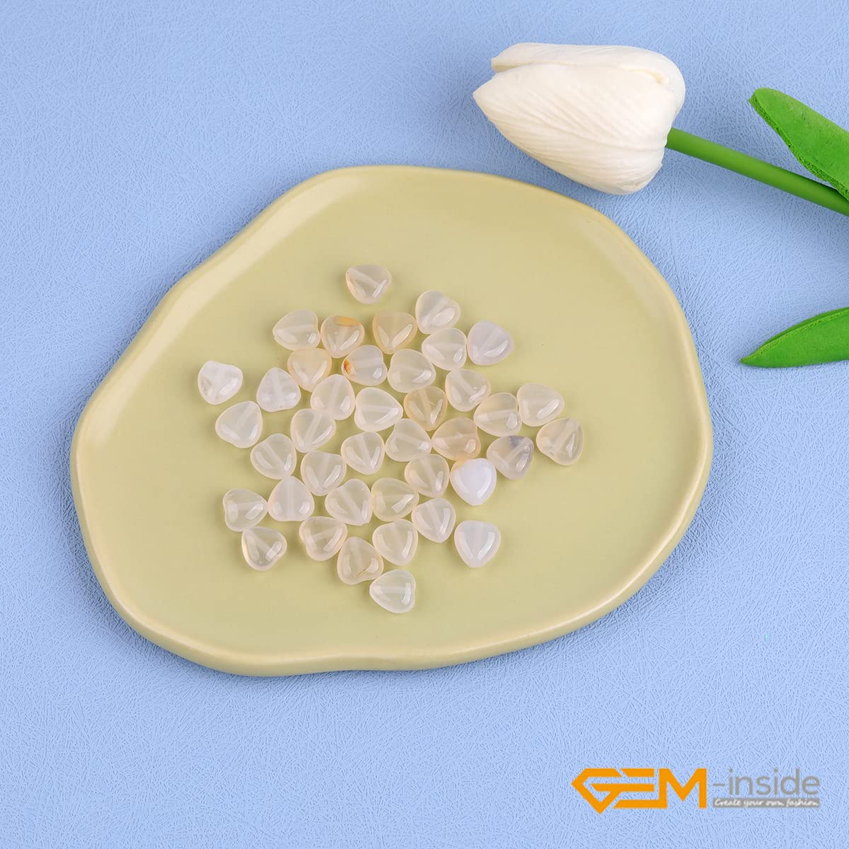 GEM-Inside 10mm Heart Charms Natural Light Gray Agate Gemstone Stone Beads for Jewelry Making Full 15" Strand Power Energy Healing Chakra Stone Beads