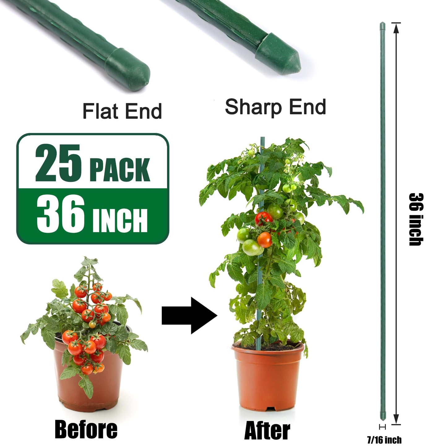 TINGYUAN Garden Stakes 36 Inches Steel Plant Stakes Tomato Stakes 3ft Pack of 25