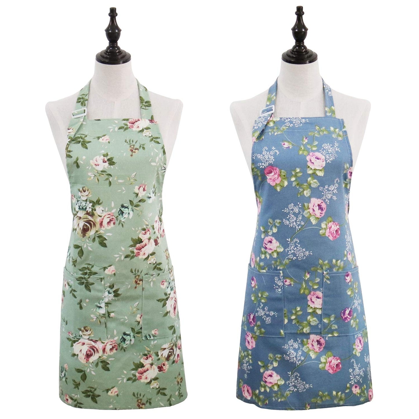 Saukore Floral Aprons for Women, 2 Pack Kitchen Aprons with Pockets for Cooking Baking, Gardening Apron Gifts for Gardeners, Birthday Mothers Day Apron Gift for Mom Wife Sister Daughter Grandma