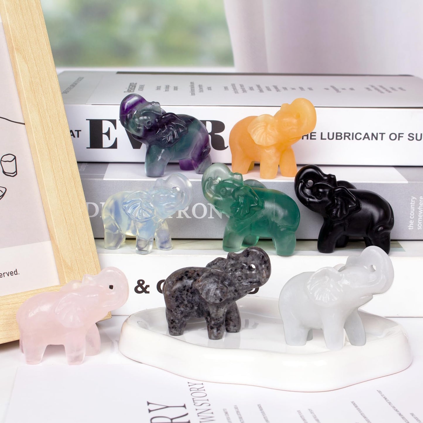 Hguxmcu 2 Inch White Jade Crystal Elephant Sculpture Handcrafted Healing Stone Animal Figurine Spiritual Home Decor Lucky Charm Gift for Wealth Success Positive Energy and Meditation Lovers