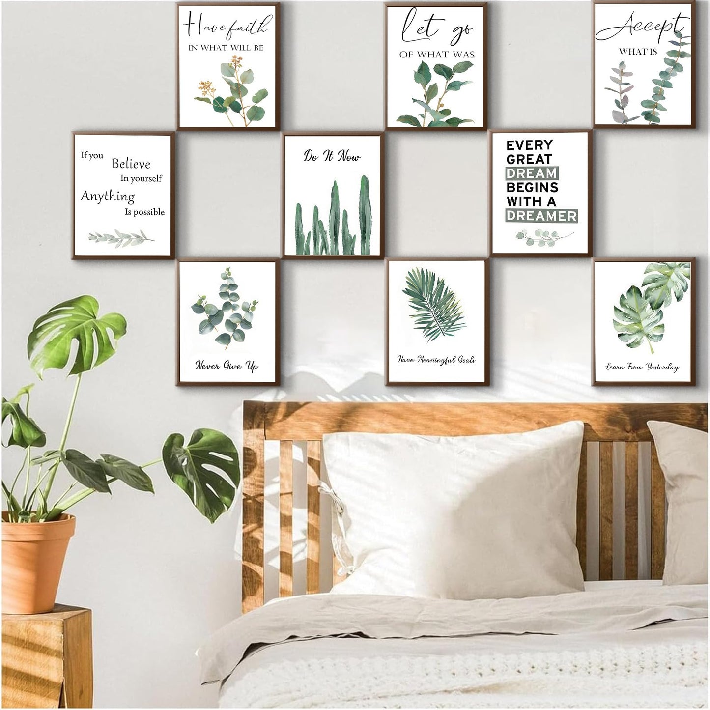 9pcs Inspirational Wall Art Motivational Quotes Wall Decor for Office Inspirational Eucalyptus Leaves Sage Poster Never Give Up Canvas Prints Painting Picture for ClassroomBedroom 8x10in Unframed