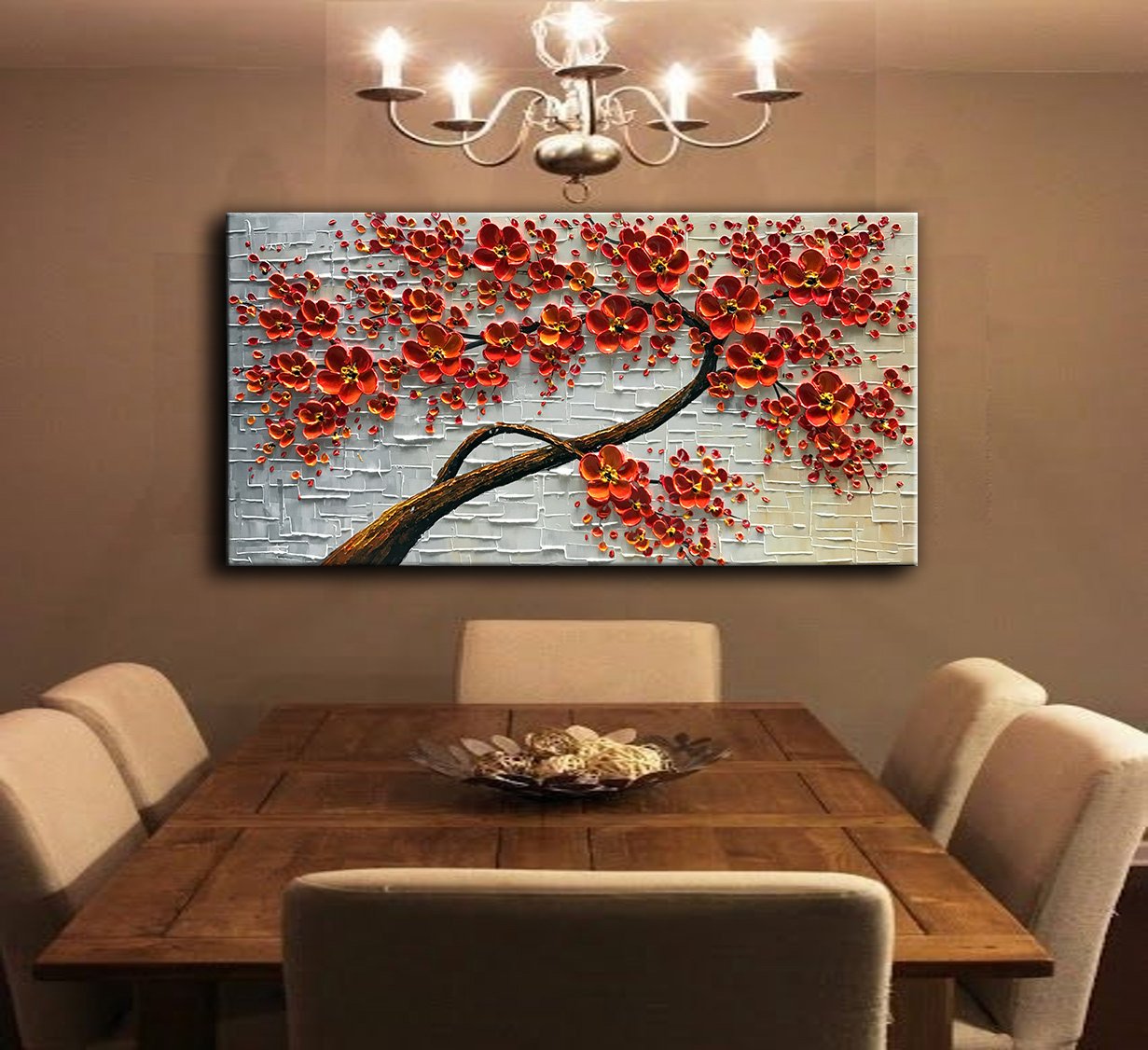 YaSheng Art -Large 3D Textured Framed Abstract Floral Oil Painting ,Wall Art for Living Room,hand painted Canvas Wall Art, Bedroom Wall Art Decor, 3D Red Floral Artwork, Modern Home Wall Decor 60x24inch