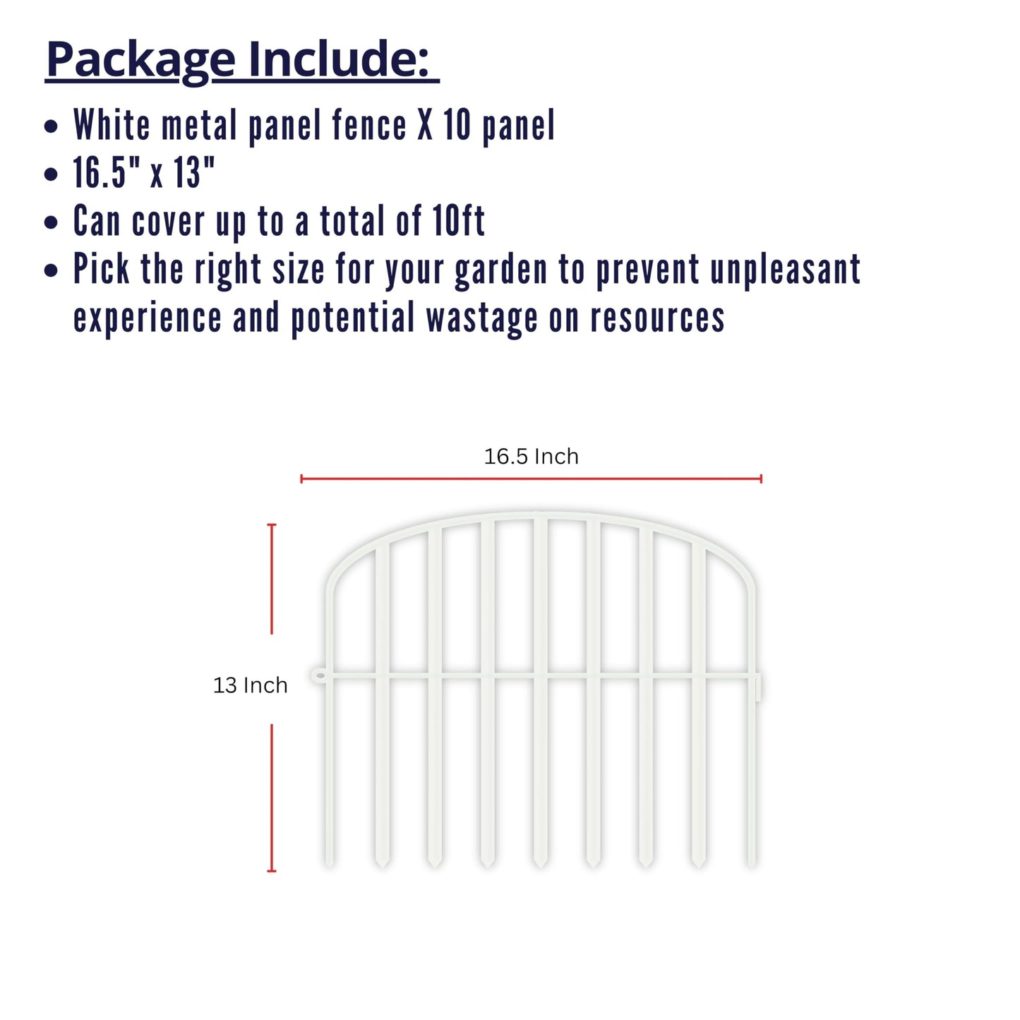 ShopLaLa Decorative Fence (10 Panels) 13in(L) x 16.5in(H) Rustproof White Metal Wire Animal Barrier Fences, Flower Bed Edging for Landscape Outdoor Patio Decor Dog Yard Gates Fencing Backyard Panels
