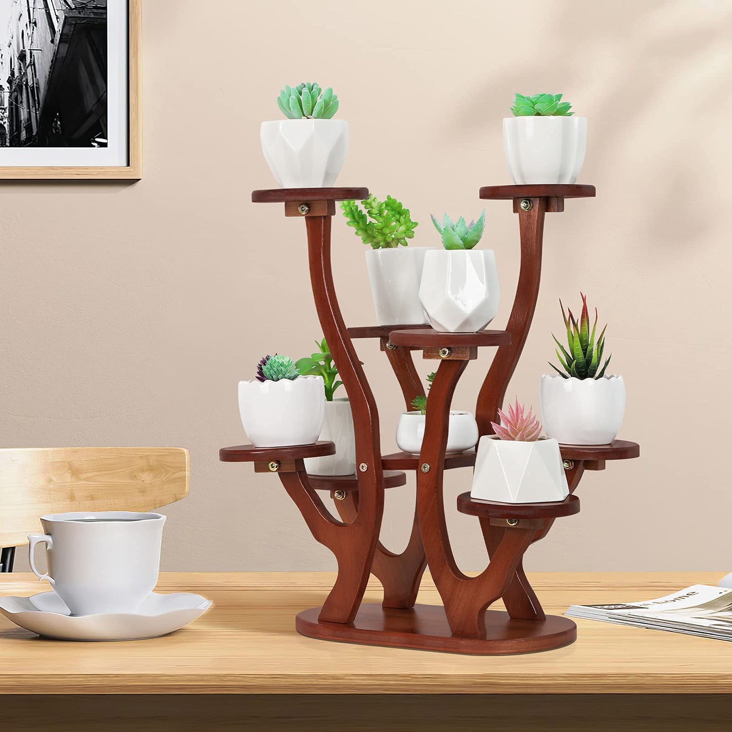 Jotsport 9 Pots Mini Succulent Stand Windowsill Small Plant Stand Multi Layers Succulents Display Shelf Kitchen Windowsill Desk Tabletop Plant Holder