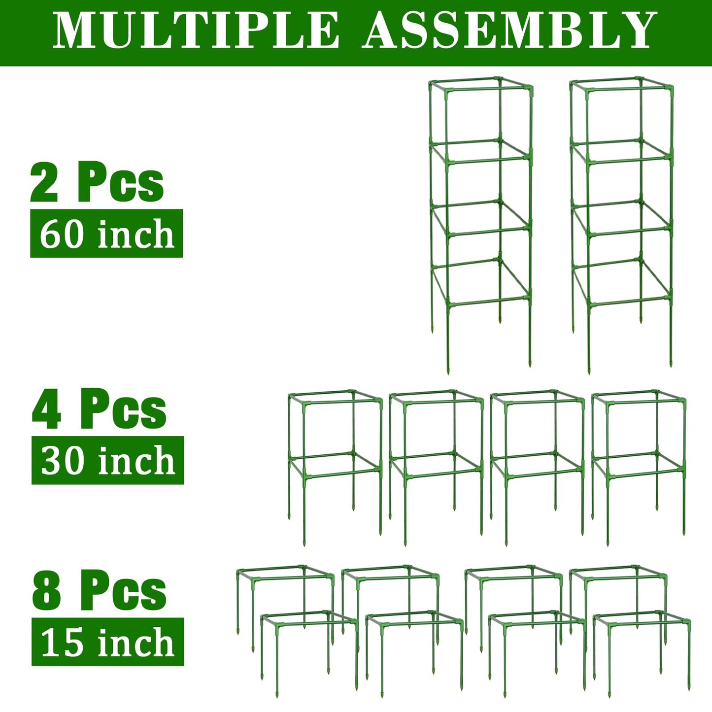ZeeDix 2 Pack Heavy Duty Tomato Cages for Garden 60 Inches, Square Adjustable Tomato Trellis Cage Climbing Plant Support Trellis Plant Cages for Climbing Vegetables Flowers with 20Pcs Clips