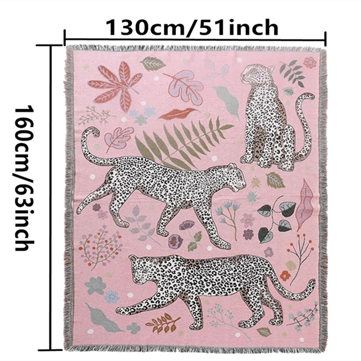 JQZ Bohemian Throw Blanket, Woven Cotton with Fringe, for Sofa, Bed, Picnic, Outdoor Camping (Snow Leopard)