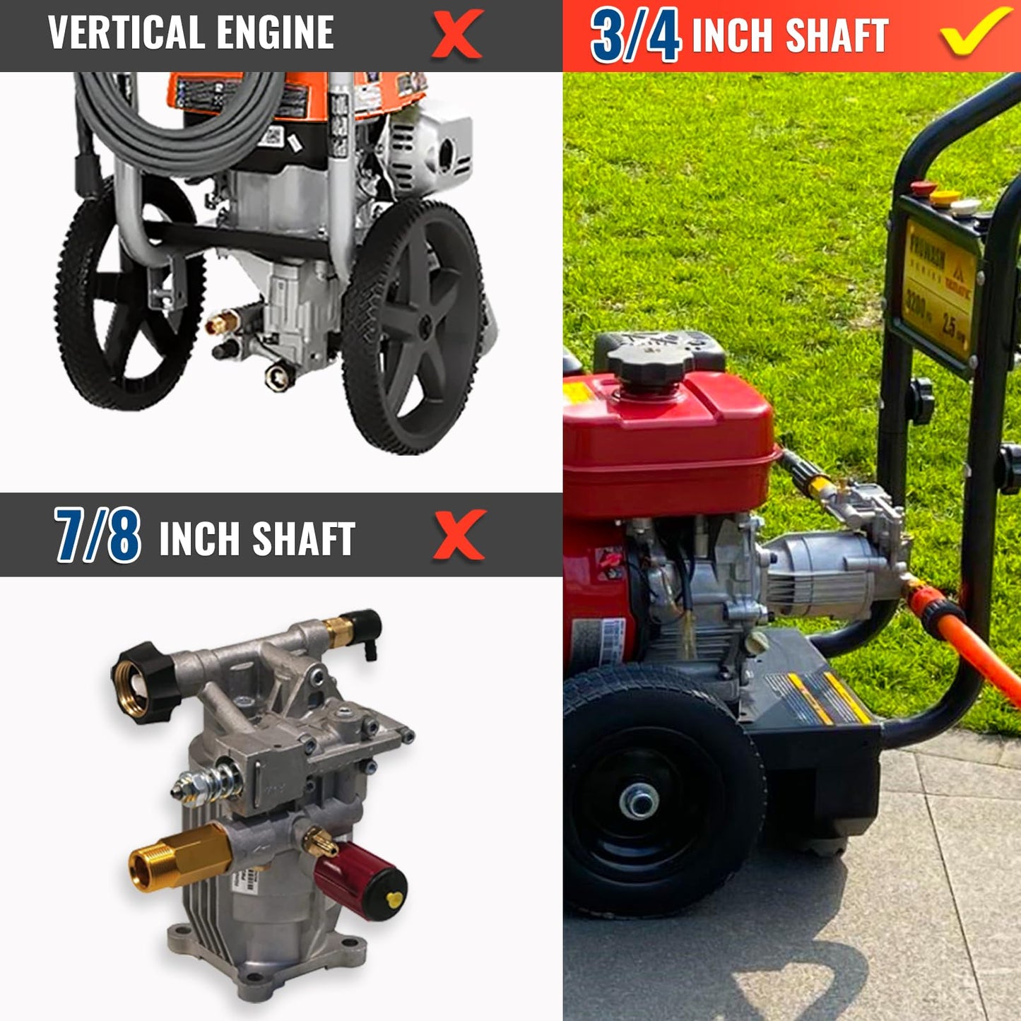 YAMATIC 3/4" Shaft Horizontal Pressure Washer Pump 3400 PSI 2.5 GPM Replacement Pump for Power Washer Compatible with Homelite, Troybilt, Simpson, Karcher, Honda GC160 GC190, AR RMV 2.5G30