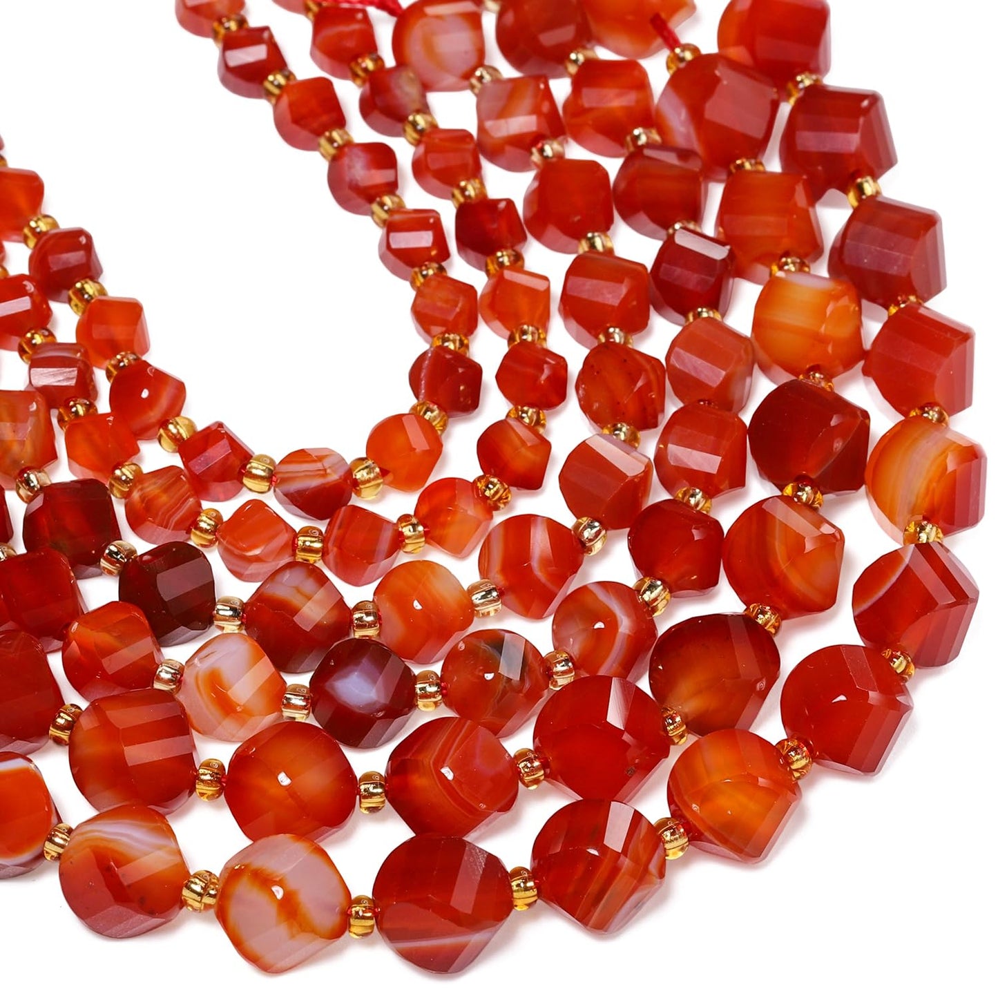 Yochus 42pcs Natural Red Striped Agate Stone Beads for Bracelet，2strands 6mm Facted Twist Loose Gemstone Beads for Jewelry Making DIY Craft Necklace Earring