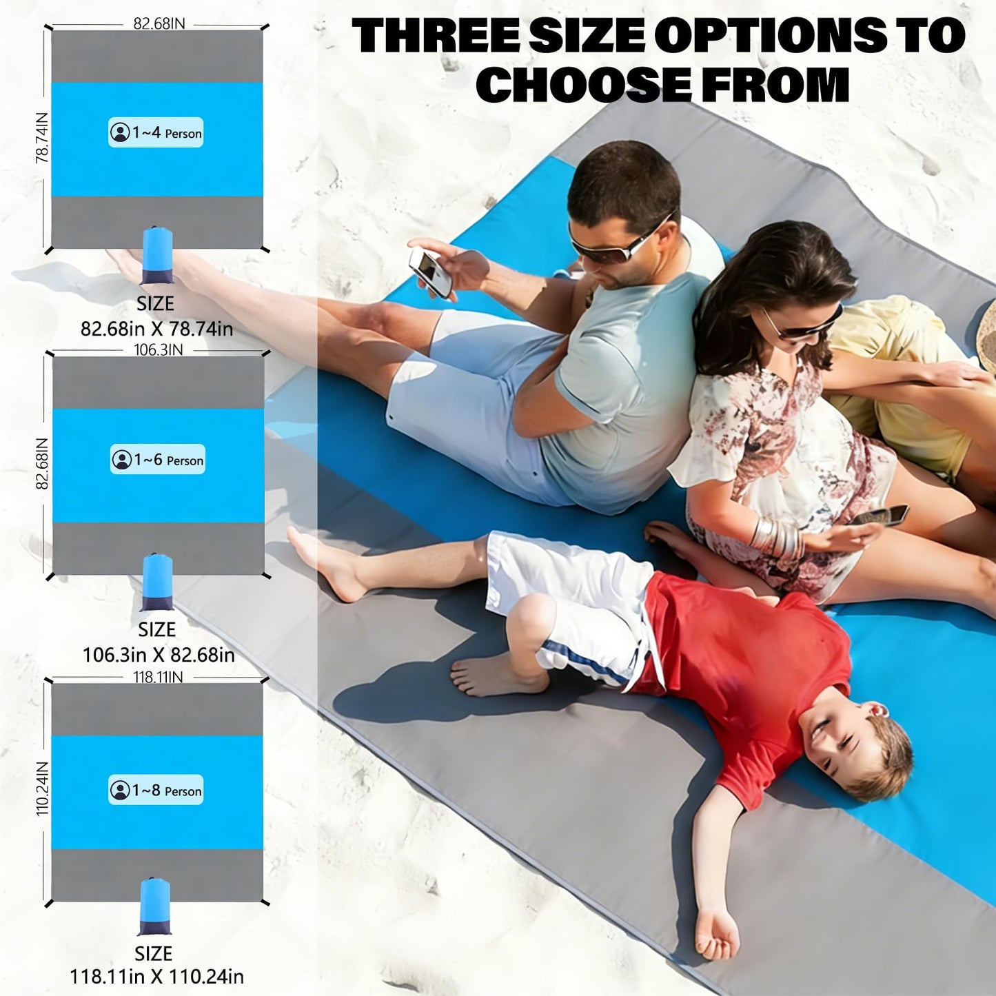 Decorwell Beach Blanket Waterproof Sandproof 110"x118" 1-8 Adults Extra Large Beach Mat Quick Drying Outdoor Picnic Mat Beach Accessories for Travel, Camping, Hiking