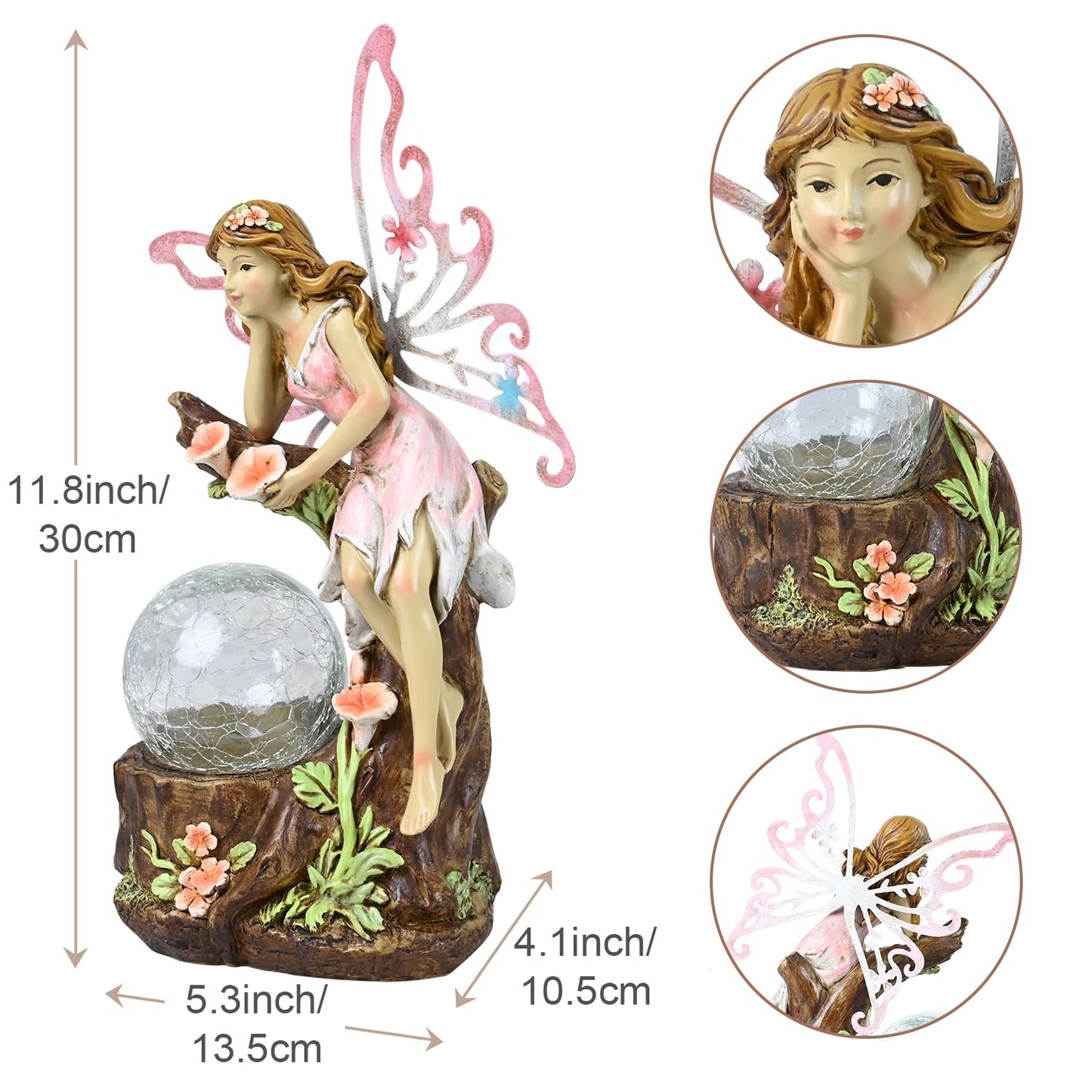 Yiosax Garden Fairy Statue Outdoor Decor-Solar Flower Fairy Figurines-Garden Fairies Statues Decoration for Outside Lawn Yard Patio,Garden Ornament Gift,Tall 11.8 Inches