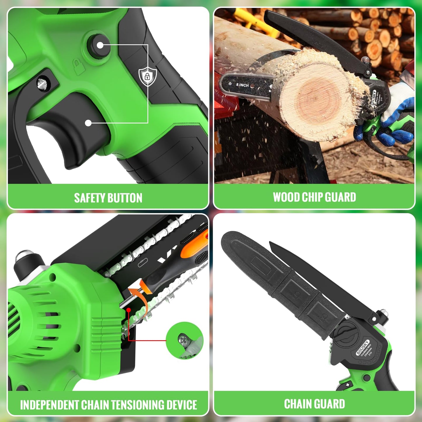 2-in-1 Cordless Pole Saw & Mini Chainsaw, 8 Inch Brushless Battery Chainsaw with 2×4000mAh Batteries, Telescoping Extension Pole, Adjustable Angle Head, Tree Saw for Tree Pruning/Wood Cutting
