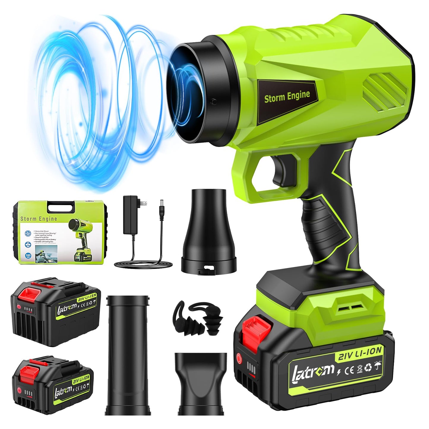 Leaf Blower Cordless with Battery and Charger 1000,000 RPM Handheld Lightweight Patio Cleaning Blower Set Extended Nozzle Design Blowing Leaves and Dust Car Dryer (Green)