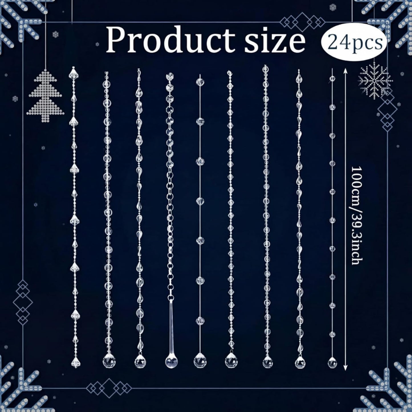 Soulchen 24 Pcs 40 Inch Clear Acrylic Crystal Garland Strands Large Hanging Chandelier Bead Chain String Wedding Icicle Drop Ornaments for Wedding Party Decor