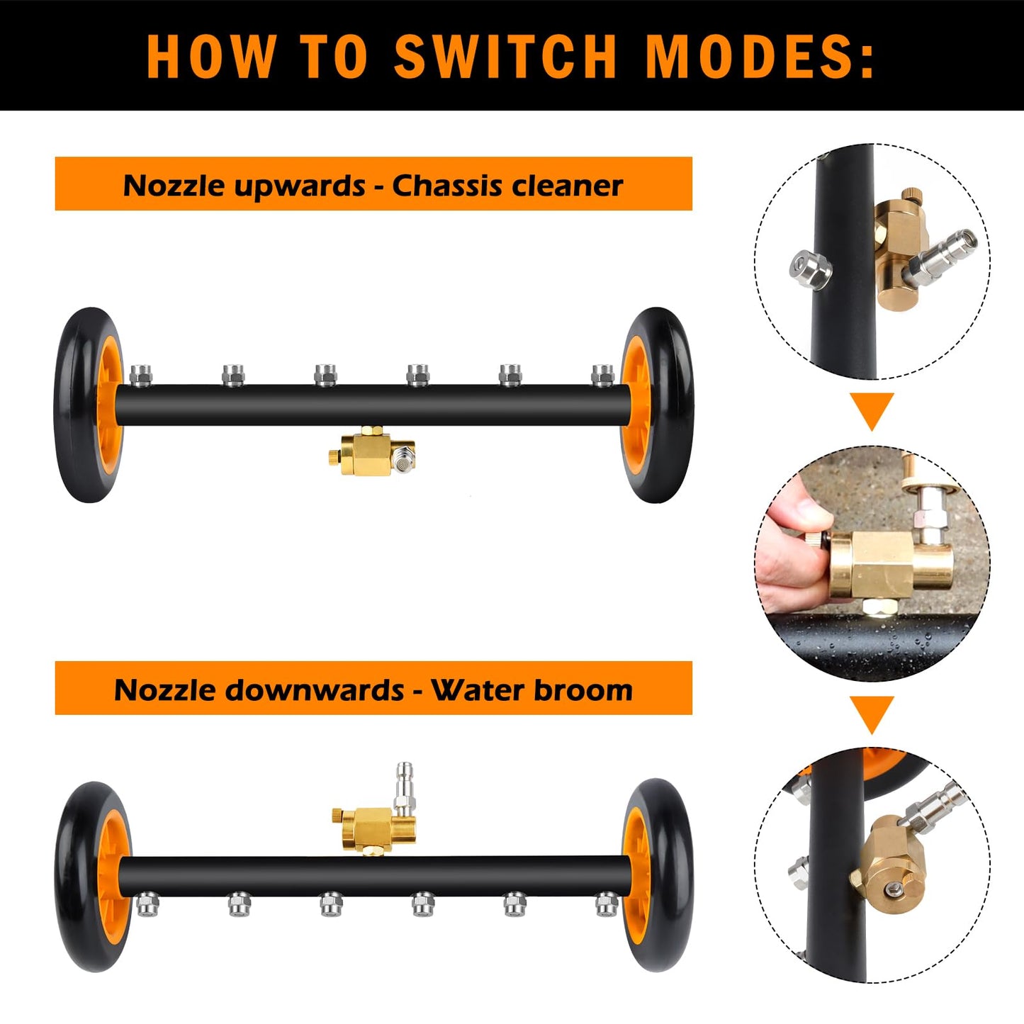 Undercarriage Pressure Washer Attachment, Siebwin 16" Dual-Function Water Broom for Pressure Washer Undercarriage Cleaner with 3 Pieces Extension Wand, 4000 PSI, Orange