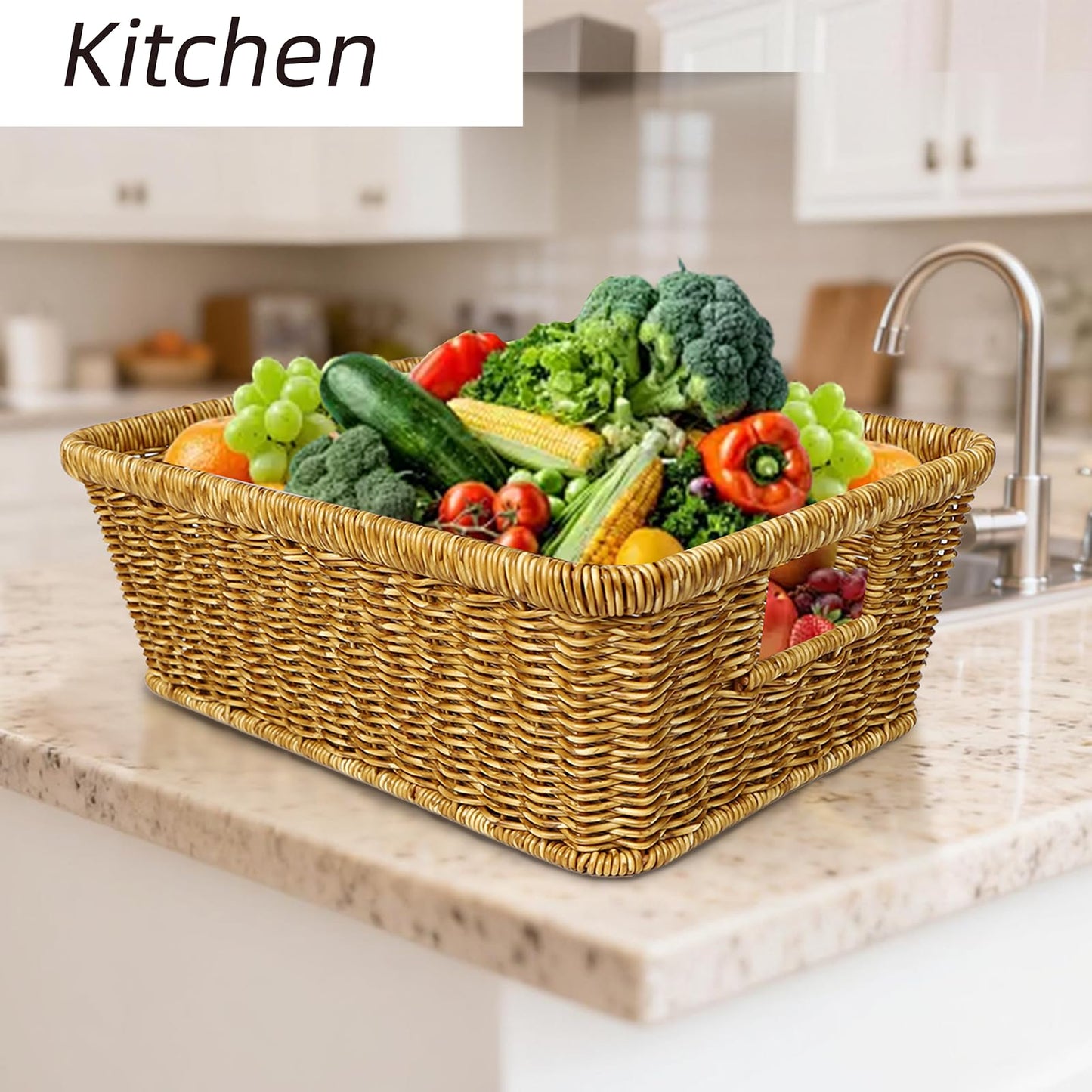 UPINFREE Wicker Storage Basket, Washable Waterproof,Woven Basket for Pantry, Toilet, Bathroom, Bedroom, Patio,Tan,2-pack