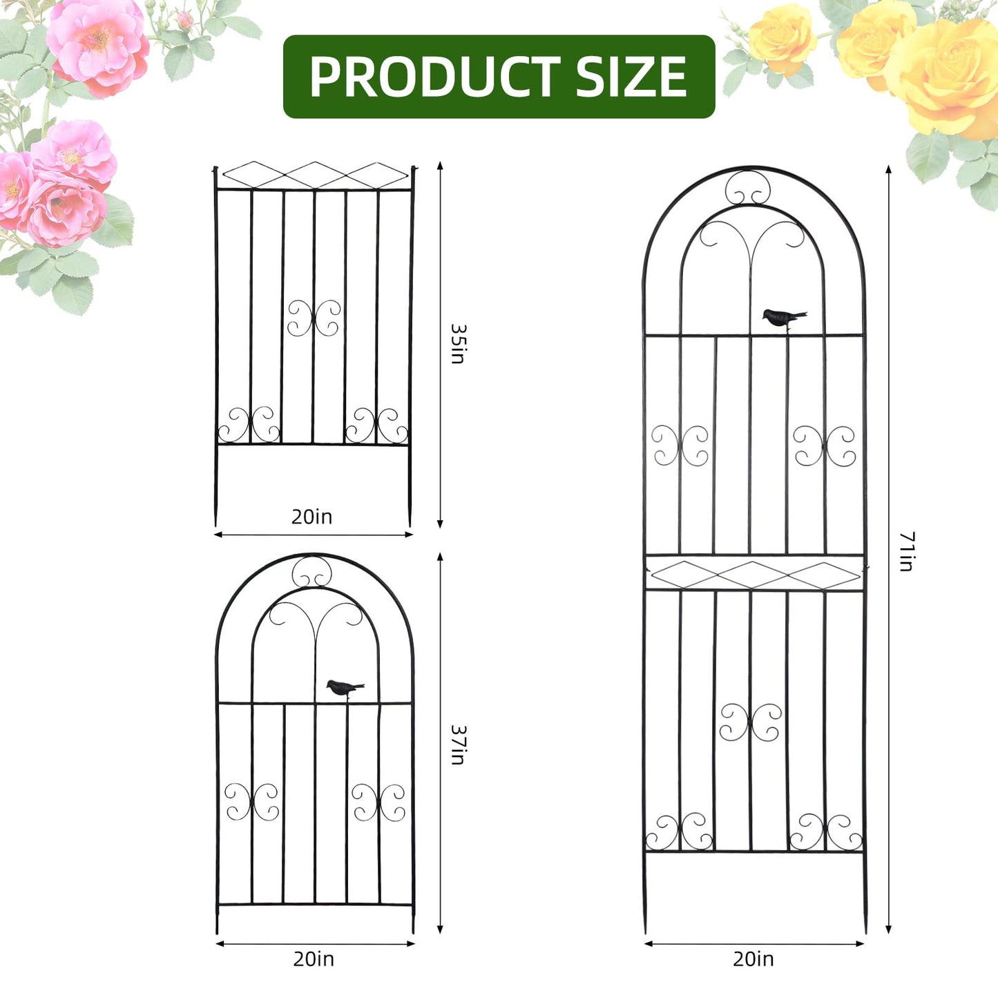 Amoskey 2 Pack 71x20in Durable Garden Trellis for Climbing Plants - Outdoor Trellis Supports for Lush Greenery - Ideal for Vines, Flowers, and Vegetables, Easy Installation & Space-Saving Design