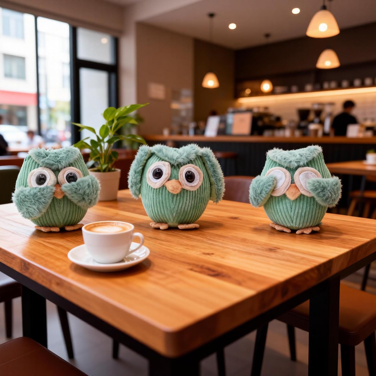 Etistta 3PCS Owl Plush for Home Decor 5 inch, See No Evil Hear No Evil Speak No Evil Owl Gifts for Women Bedroom Bird Christmas Decoration (Green)
