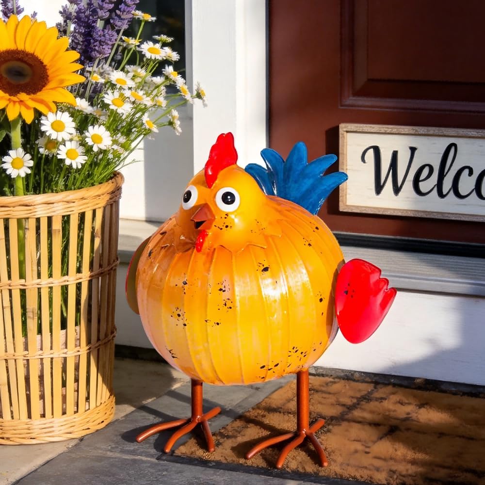 Natelf Metal Rooster Chicken Sculpture for Garden, Patio, Lawn, Porch & Indoor - Rustic Farmhouse Decor