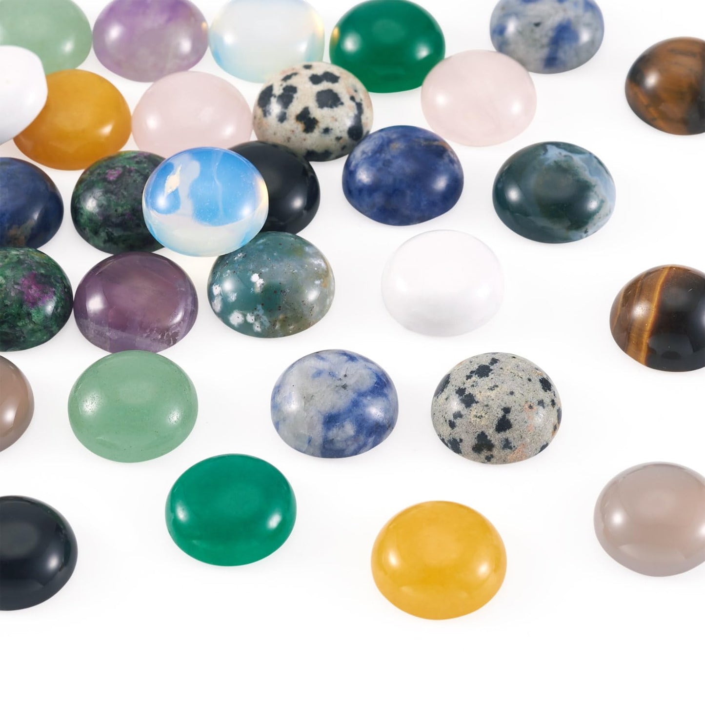 Fashewelry 30pcs Mixed Natural Gemstone Cabochons 12mm Flat Round Crystal Stone Cab Covers Chakra Healing Stone Beads for Earring, Pendant, Bookmark Cabochon Setting Jewelry Making
