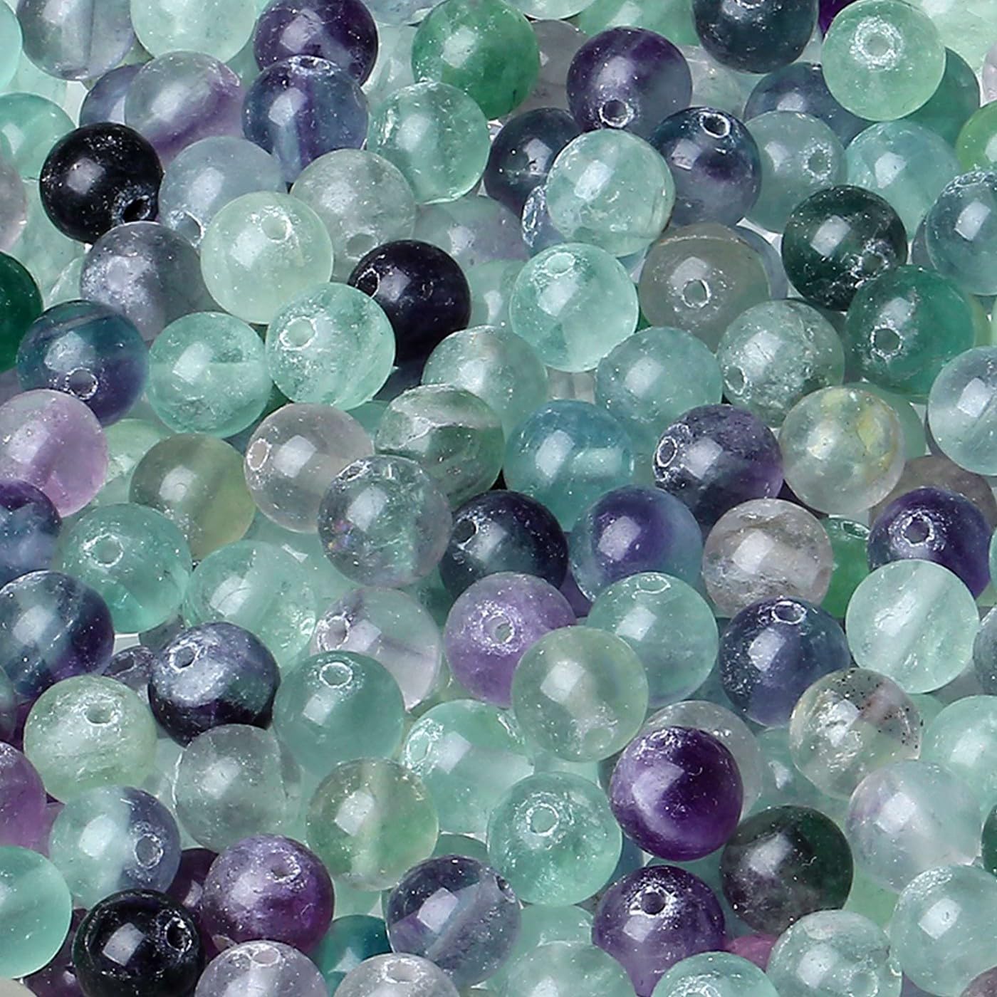 LAIDANLA Colorful Fluorite 8mm Natural Stone Beads Round Loose Gemstone Stone Beads for DIY Bracelet Necklace Earrings Jewelry Making Polishing Genuine Real Beading Crystal 96PCS 2 Strand 32"