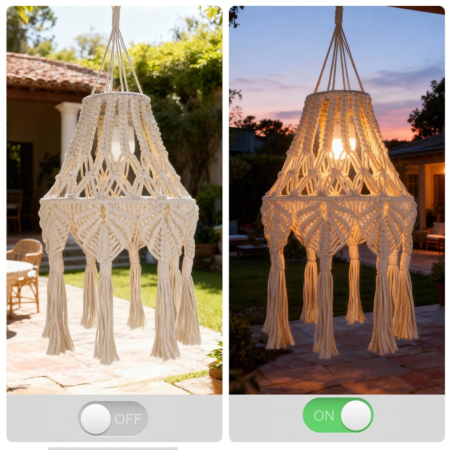 AVAMERY Boho Chic Macrame Pendant Lights with Tassels, Remote Control Dimmable Timer Rechargeable Battery Operated Hanging Lamp, Cotton Rope Wall Decor for Bedroom Living Room