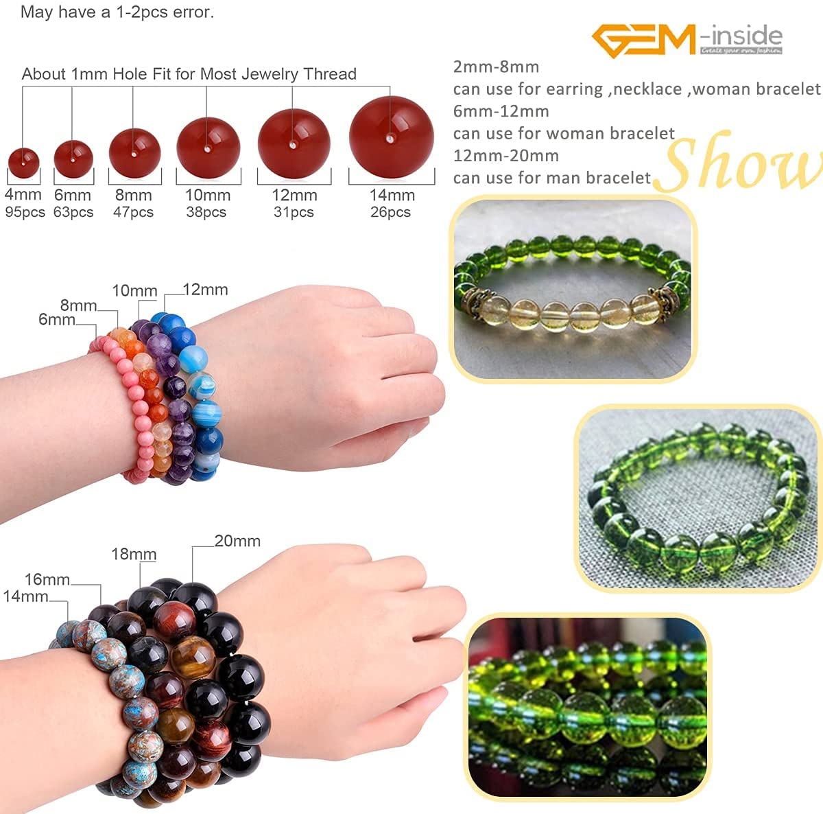 GEM-Inside Green Peridot Gemstone Loose Beads Natural Round 4mm Crystal Energy Stone Power for Jewelry Making 15''