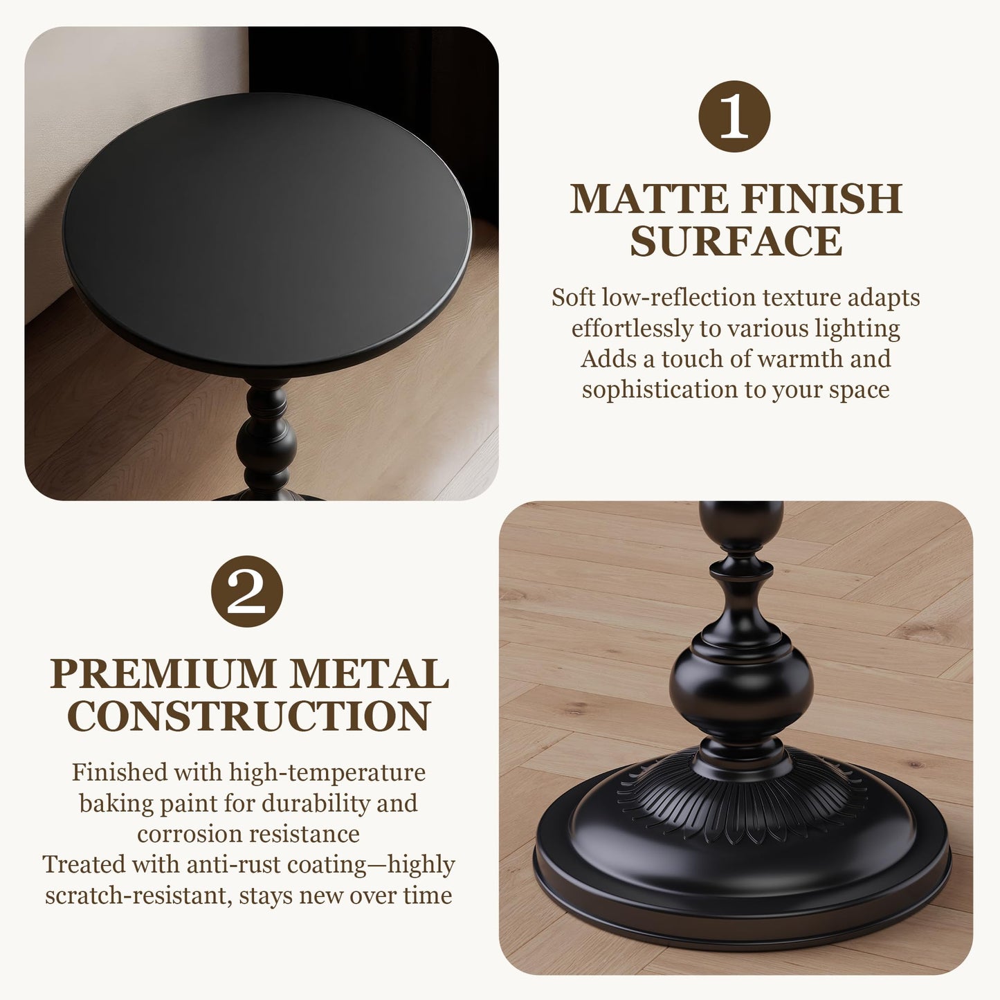 NTSJJTSS Side Table - Small Round Metal Accent Table for Living Room, Bedroom, Office - Modern Matte Black Pedestal Coffee Table for Small Spaces - 21" Height, Compact Drink Table for Sofa, Corners