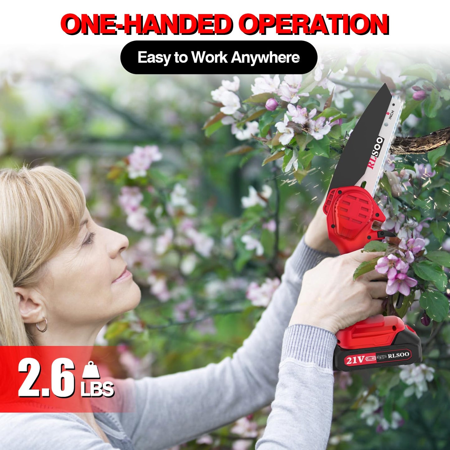 Mini Chainsaw Cordless, 6 Inch Handheld Chain Saw Battery Powered with 2 Rechargeable Batteries and 3 Chains, Portable Small Electric Tree Trimmer for Wood Cutting, Pruning, Courtyard and Household