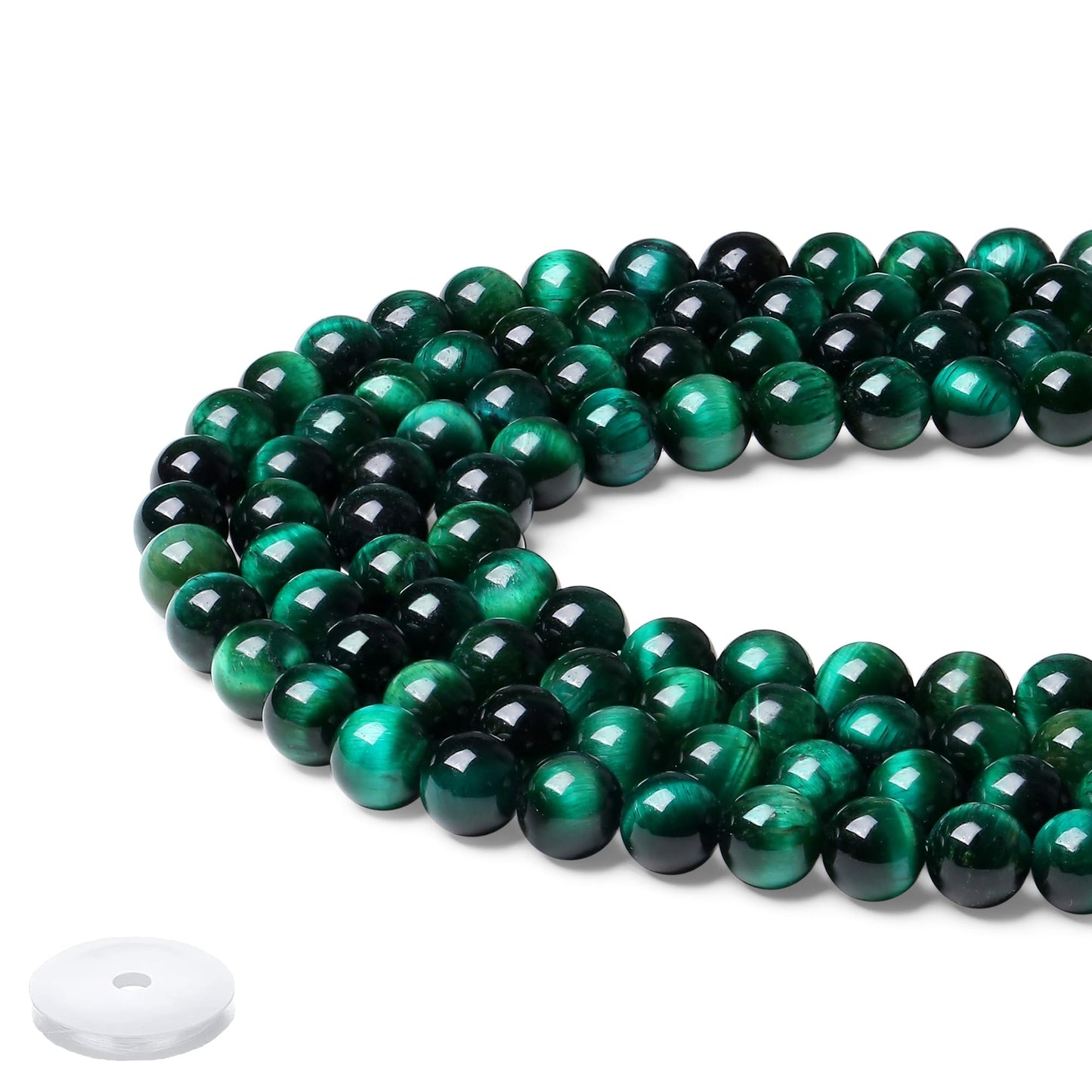NUKAYAI Green Tiger Eye Beads - 60pcs Crystal Beads, 8mm Round Stones for Bracelet, Necklace & DIY Earrings