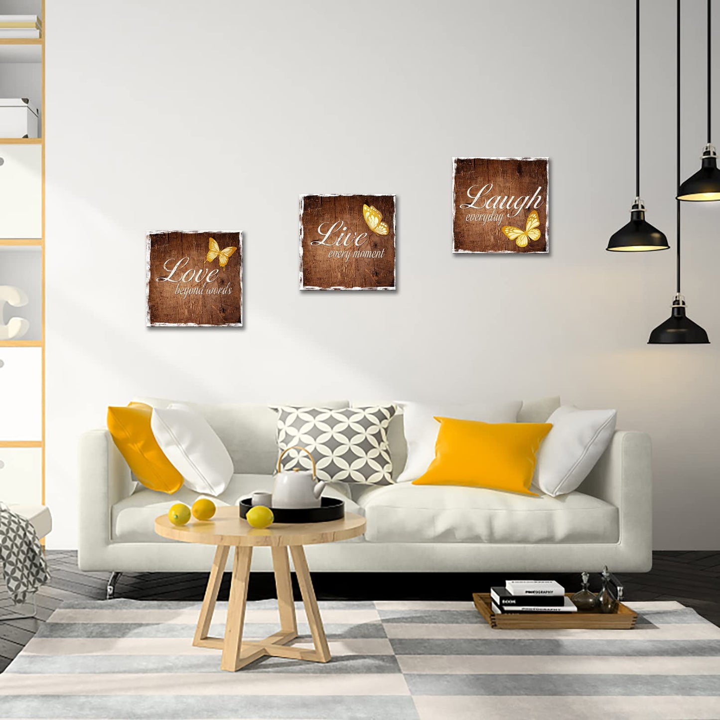 RyounoArt 3 Pieces Live Laugh Love Canvas Wall Art Inspirational Quotes Poster Painting Brown Picture for Living Room Bedroom Kitchen Decoration Ready to Hang