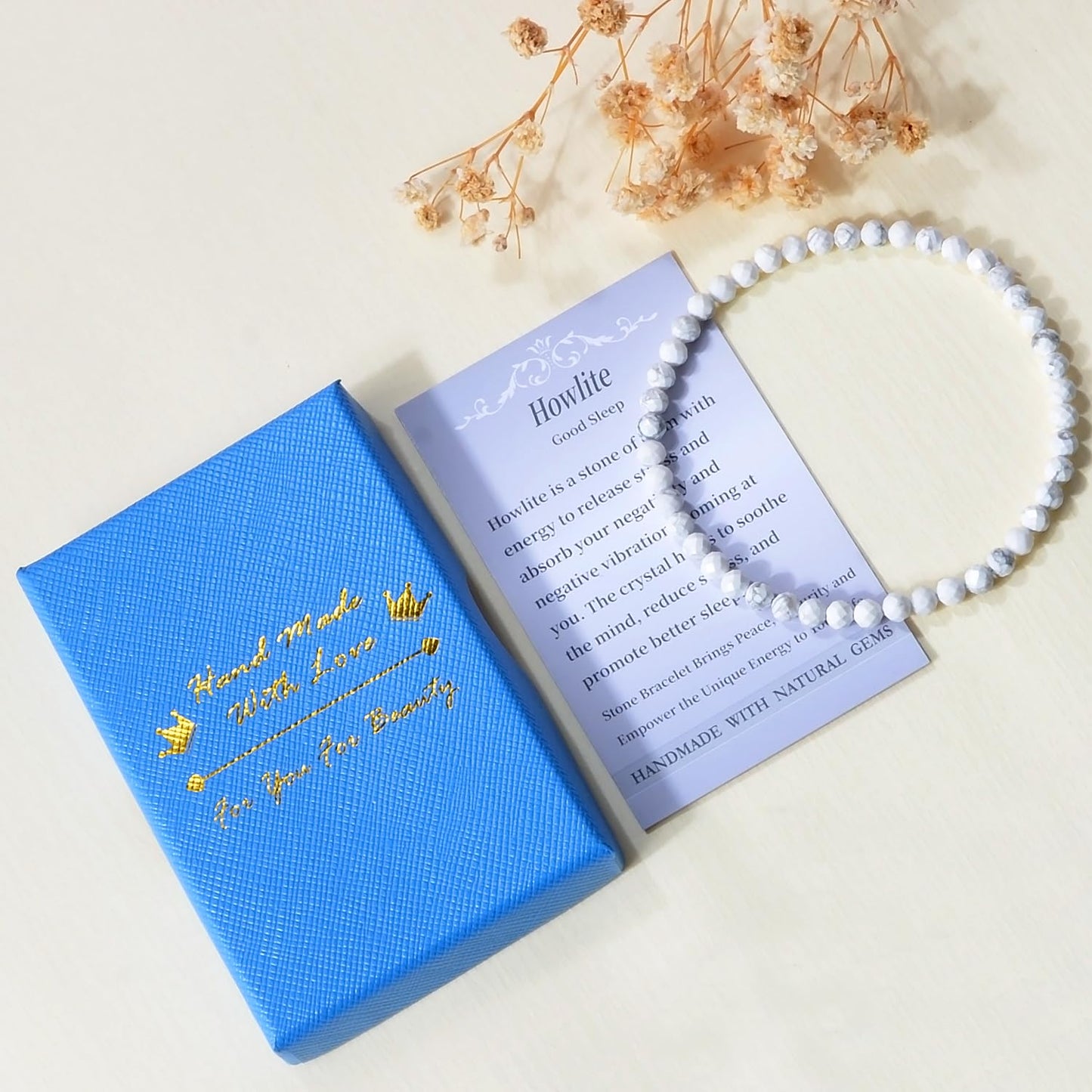 MASSIVE BEADS Natural Genuine Gemstone Beads Healing Crystal Chakra Reiki Jewelry Faceted Round Beads Bracelets (Howlite, 3mm)