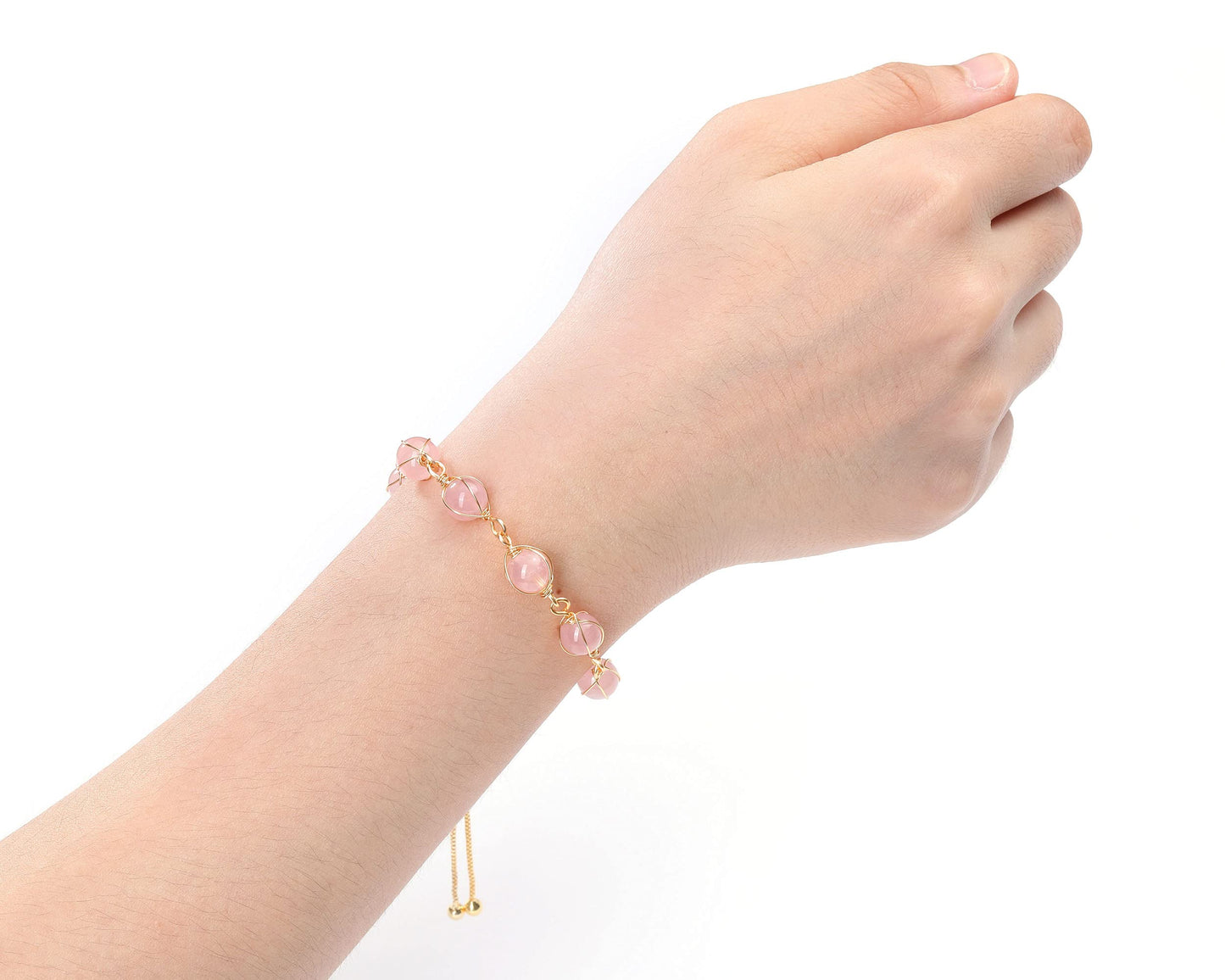 PESOENTH Rose Quartz Crystal Healing Bracelet for Women Natural Crystal Gemstone Beads Anxiety Stone Spiritual 14K Gold Bracelet Pink Jewelry gifts for Women