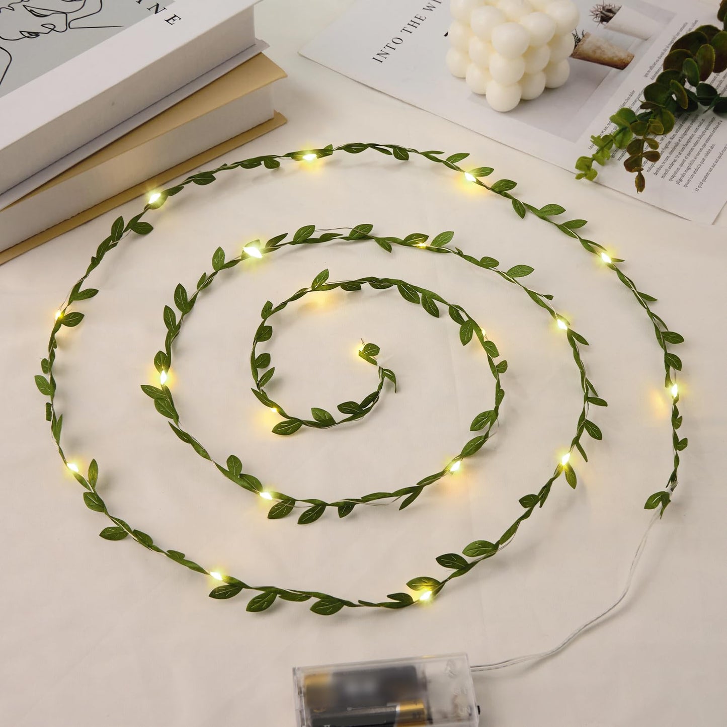 Maffily 2pcs 6.5Ft Green Leaves String Lights 20 LED Fairy Lights Battery Operated Artificial Ivy Leaf Garland with Light for Indoor Home Wall Birthday Wedding Decor