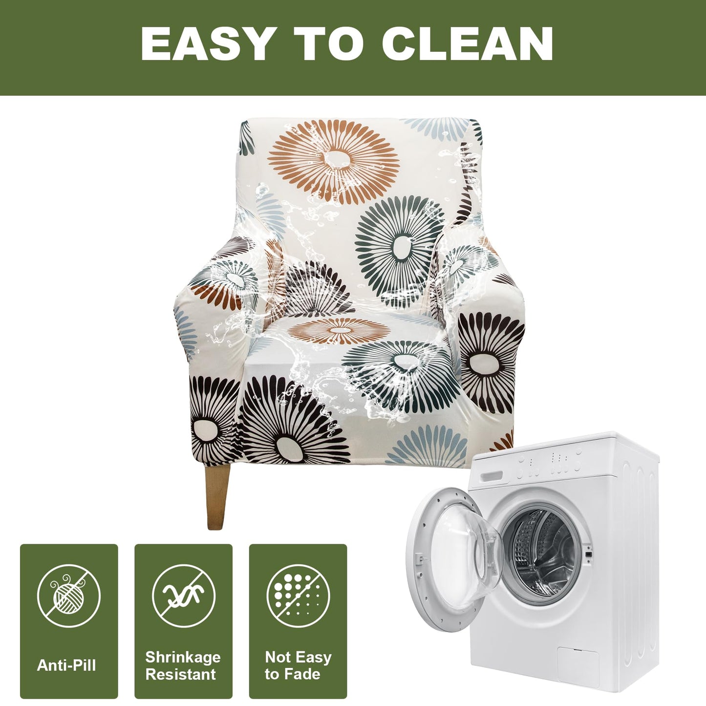 FUANGUI Banquet Armchair Slipcover Printed Chair Covers with Arms Stretch Club Chair Slipcover Soft Armchair Sofa Covers Anti-Slip Furniture Protector for Dogs Pets Home Living Room Decor