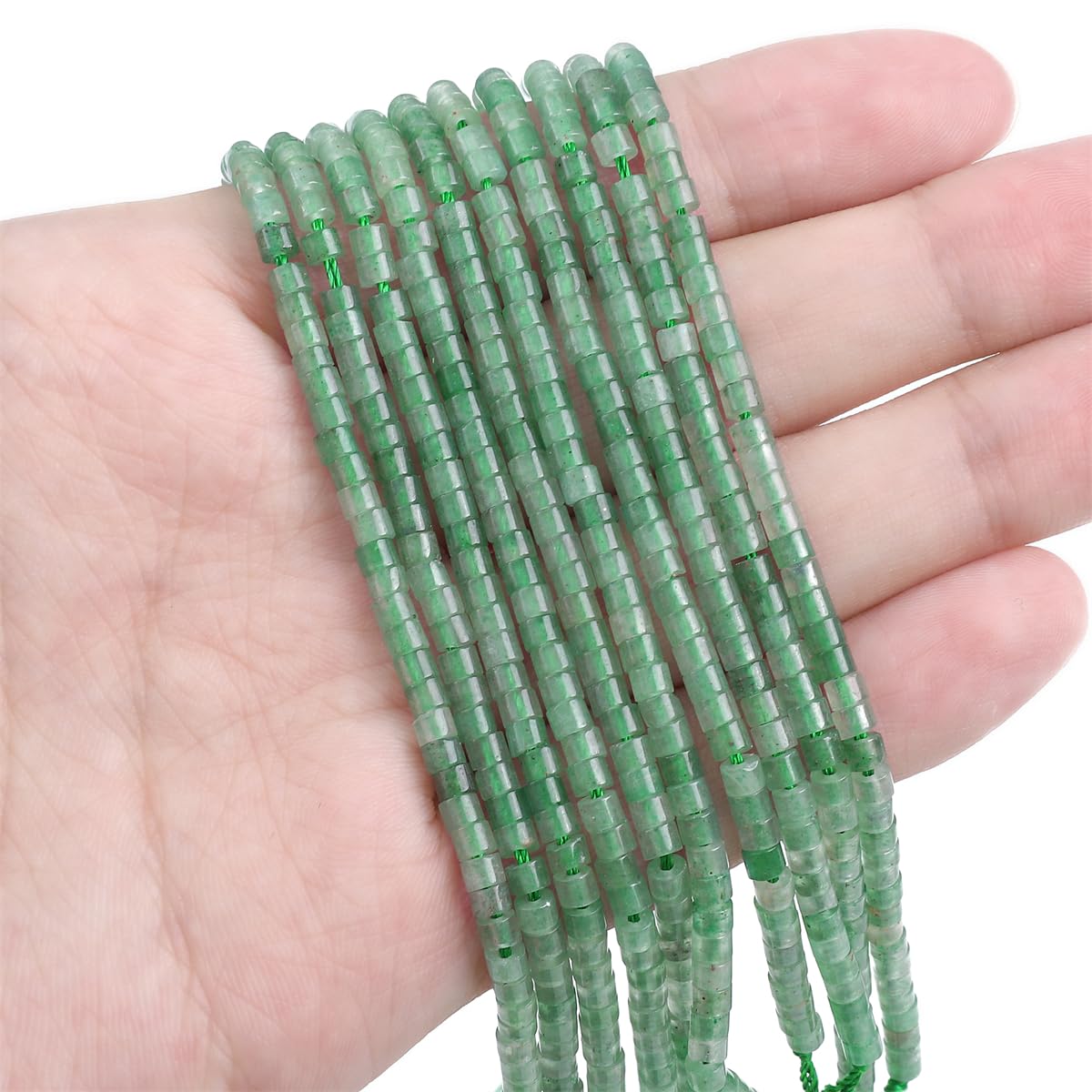 BEADIA Natural Green Aventurine Spacer Beads Caps Flat Round Loose Beads for Beading Jewelry Making 3mmx2mm 38cm
