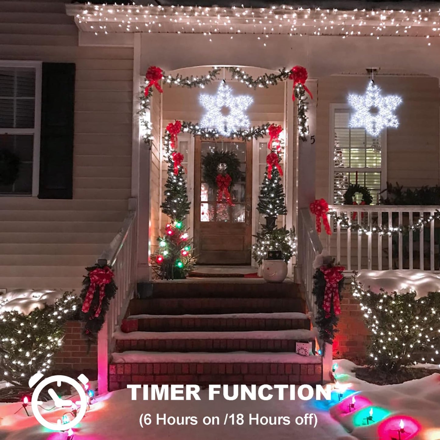DBFAIRY 27" Christmas Big Snowflake Lights Mains Powered Window Hanging Lights Christmas Snowflakes Light,16.8Ft Long Cable Festive Decor for Porch Wall Window Decor