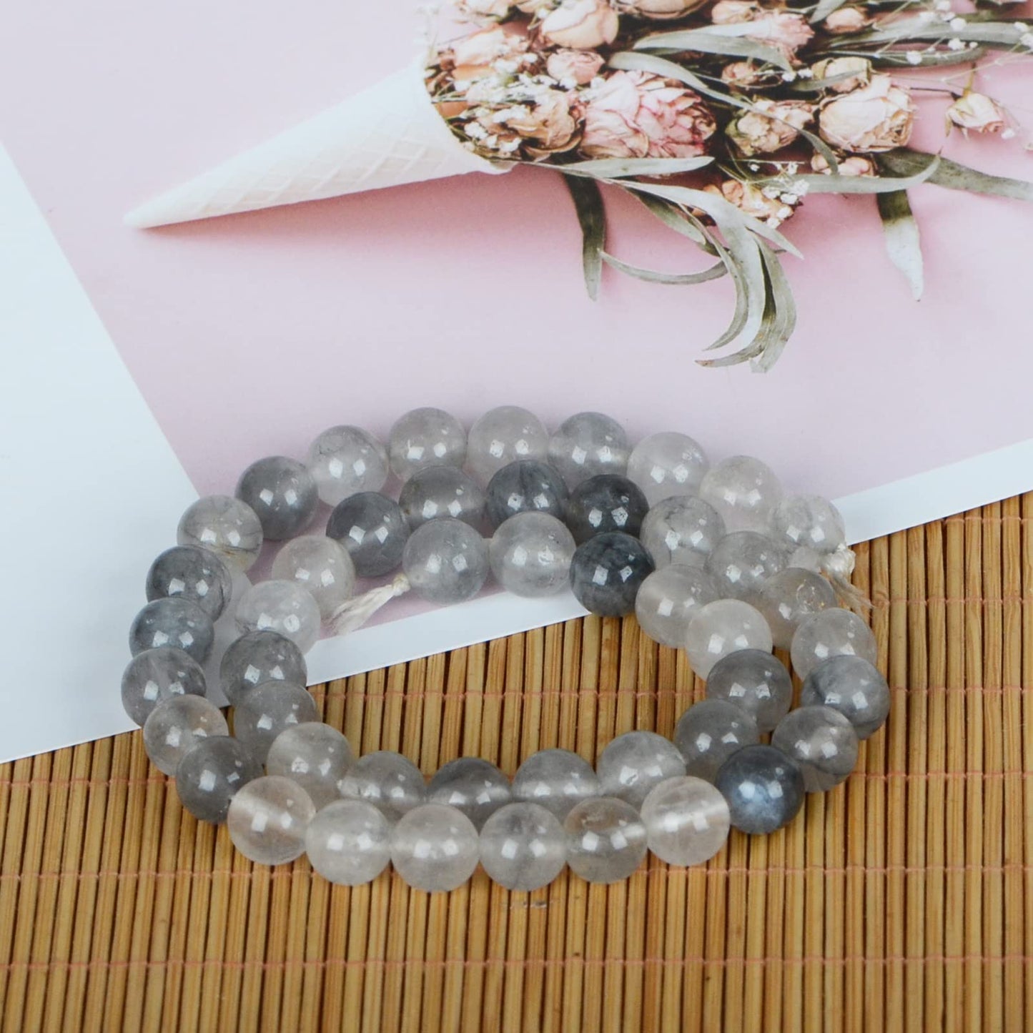 ICAI Beads（Cloudy Quartz Crystals） Natural Stone Gemstone Round Loose Beads Crystal Energy Stone Healing Power for Jewelry Making DIY,1 Strand 46-48pcs（8mm）