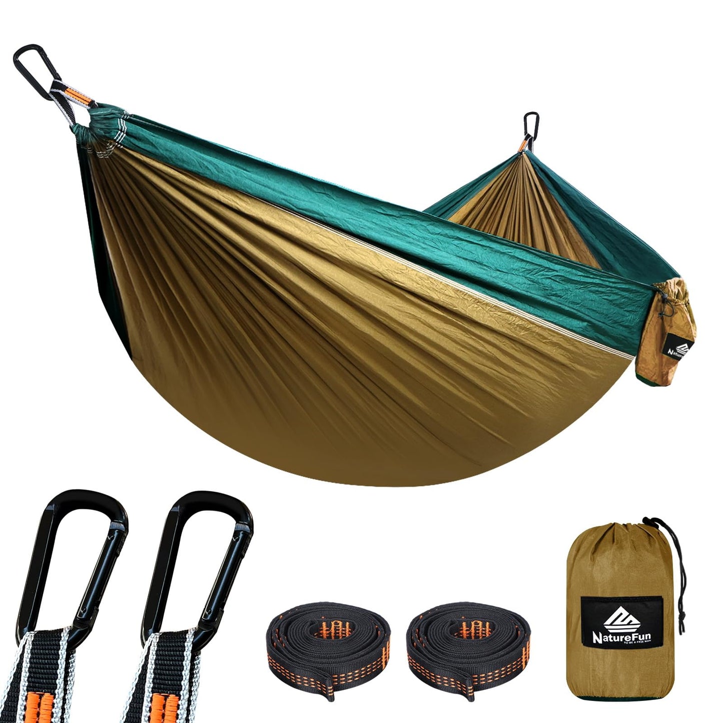 NATUREFUN Ultra-Light Travel Camping Hammock | 300kg Load Capacity,(275 x 140 cm) Breathable,Quick-Drying Parachute Nylon | 2 x Premium Carabiners,2 x Nylon Slings Included | Outdoor Indoor Garden