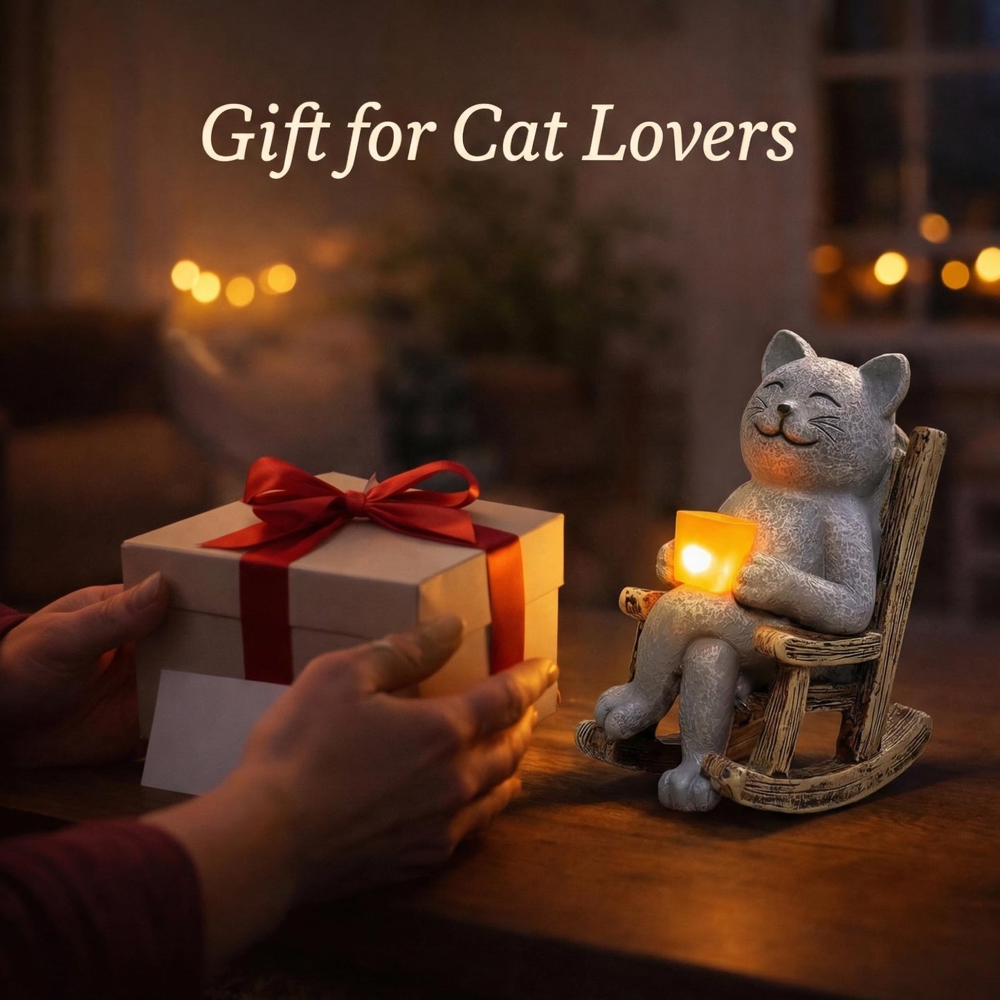 Lyeasw Cat Solar Garden Statues - 4inch Outdoor Decor for Patio, Lawn, Yard, Porch- Miniature Cute Cat Outdoor Figurine with LED Lights - Housewarming Birthday for Women, Mom, Cat Lovers