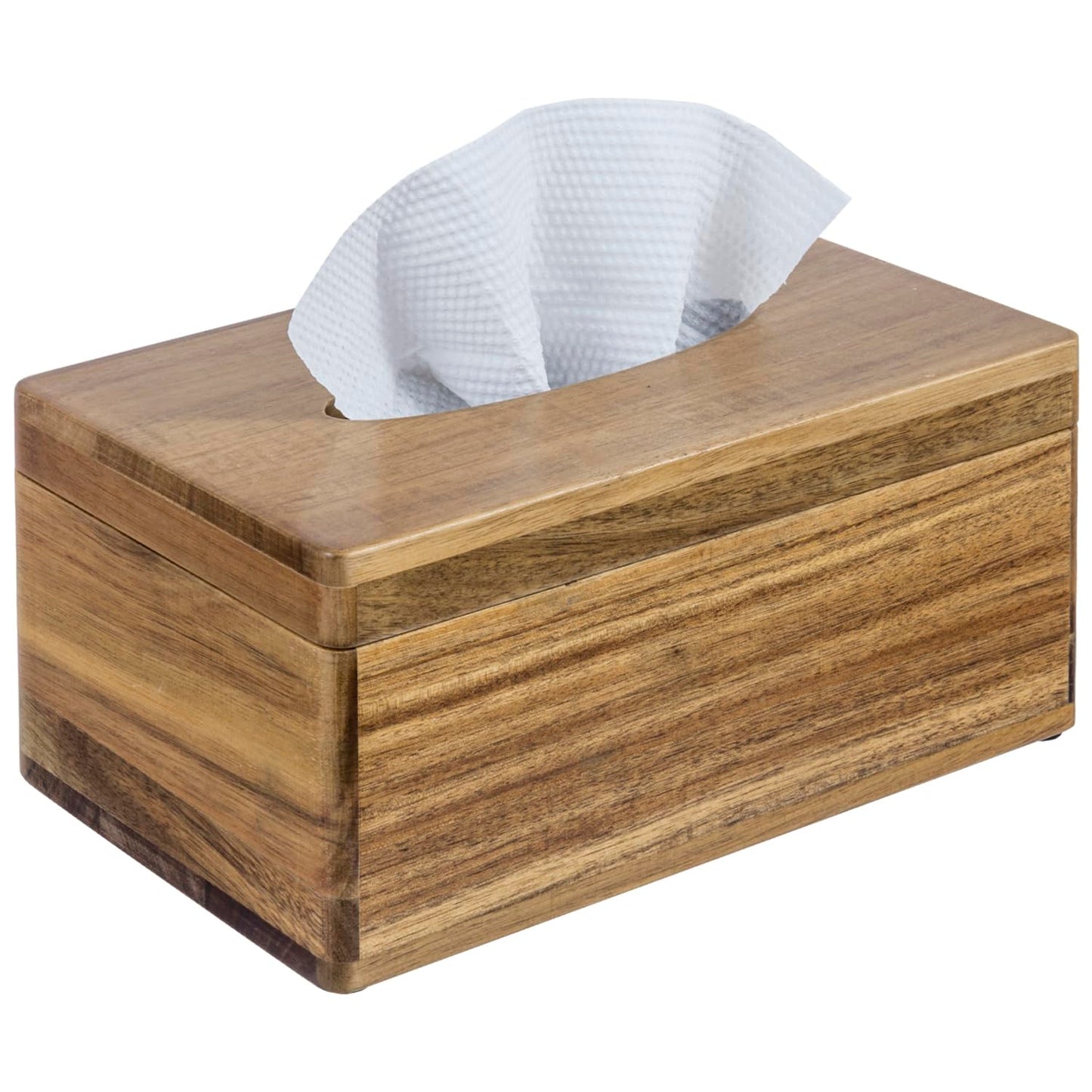 MyGift Premium Acacia Solid Wood Rectangular Tissue Box Holder with Hinged Magnetic Lid, Decorative Bathroom Countertop Facial Tissues Dispenser with Flip Top Cover