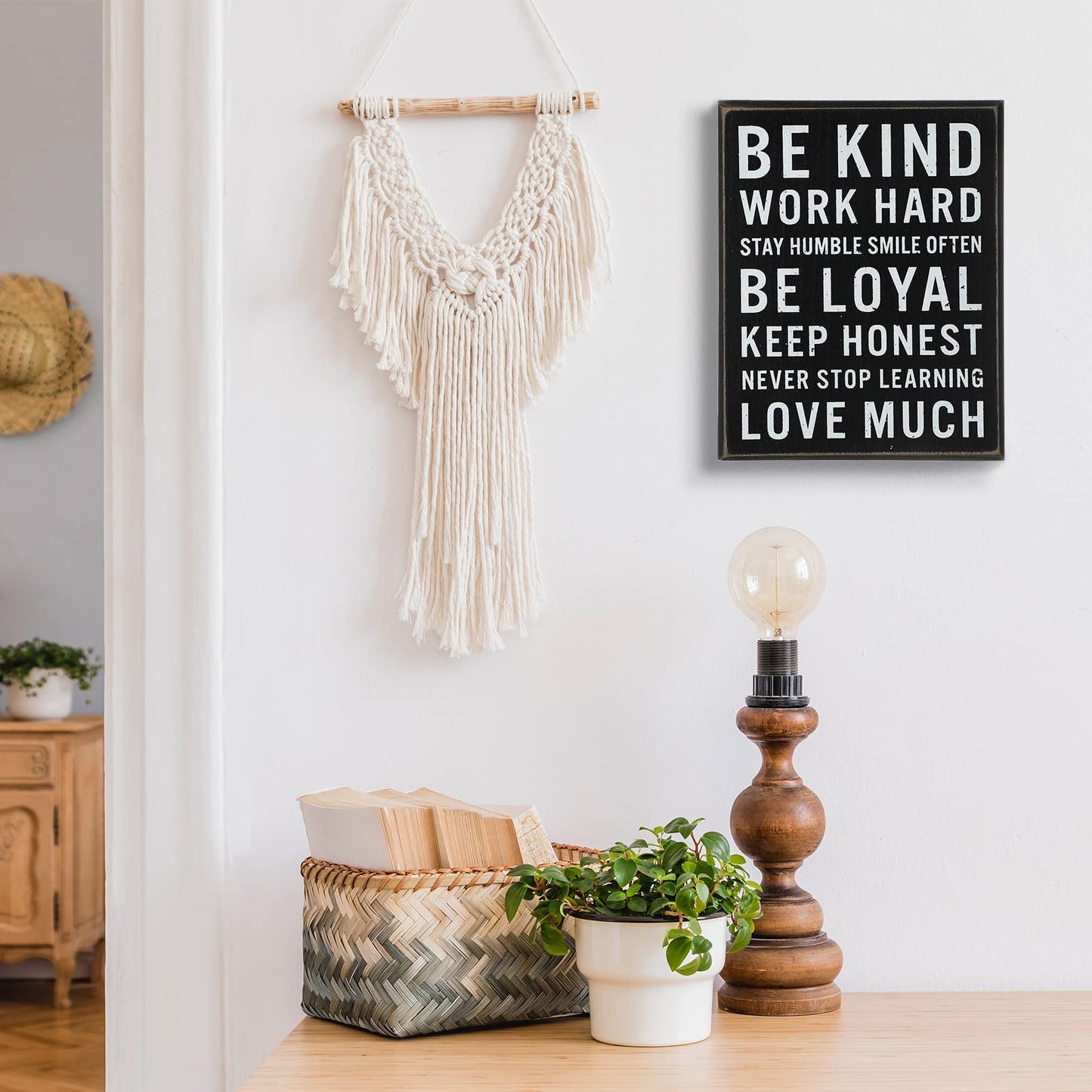 Be Kind Wooden Box Signs with Positive Quotes Sayings Inspirational Desk Decor Family Motivational Signs with Quotes for Farmhouse Office Employee Boss Desk Plaque 4.7 x 6 Inch(Black)